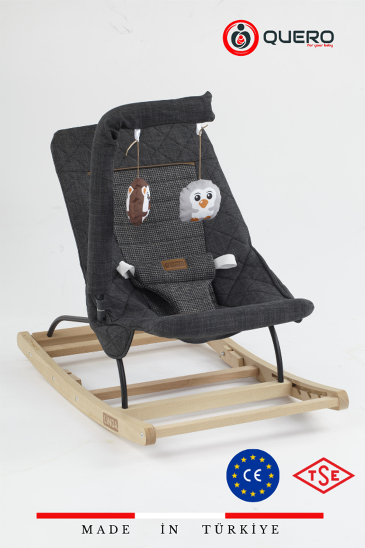 Quero Linda Ahşap Anakucağı, Kademeli, Sallanır, Sabitlenebilir, Oyuncaklı,Ana Kucağı Puset, Ana Dizi fotoğrafı 2 (önizleme)