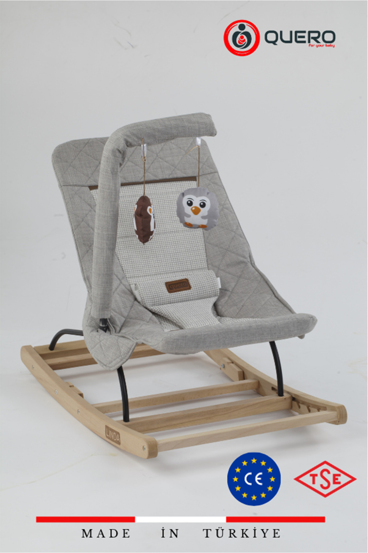 Quero Linda Ahşap Anakucağı, Kademeli, Sallanır, Sabitlenebilir, Oyuncaklı,Ana Kucağı Puset, Ana Dizi fotoğrafı 2 (önizleme)