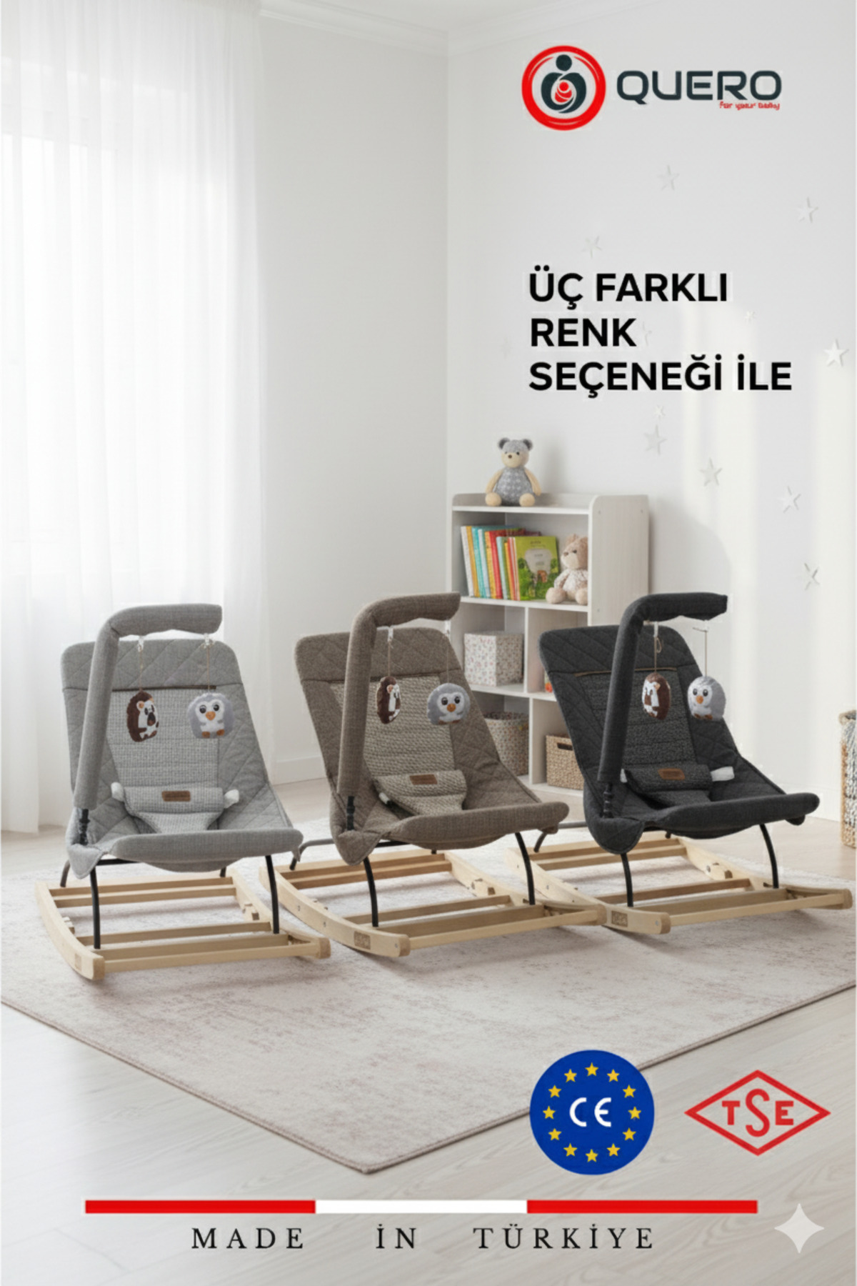 Quero Linda Ahşap Anakucağı, Kademeli, Sallanır, Sabitlenebilir, Oyuncaklı,Ana Kucağı Puset, Ana Dizi fotoğrafı 6 (önizleme)