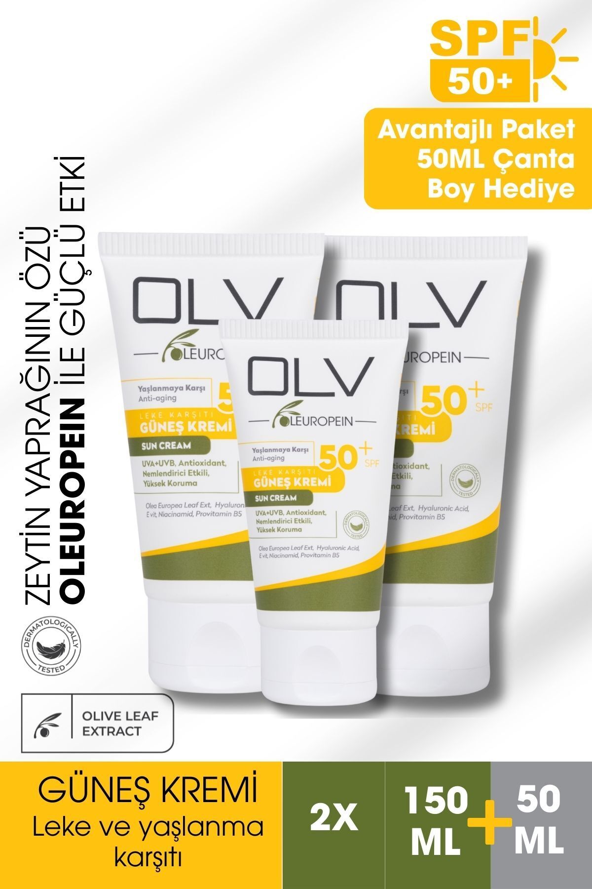 Güneş Kremi SPF 50 Avantaj Paketi- 2 x 150 ml Alana 1 + 50 ml Hediye — OLV010