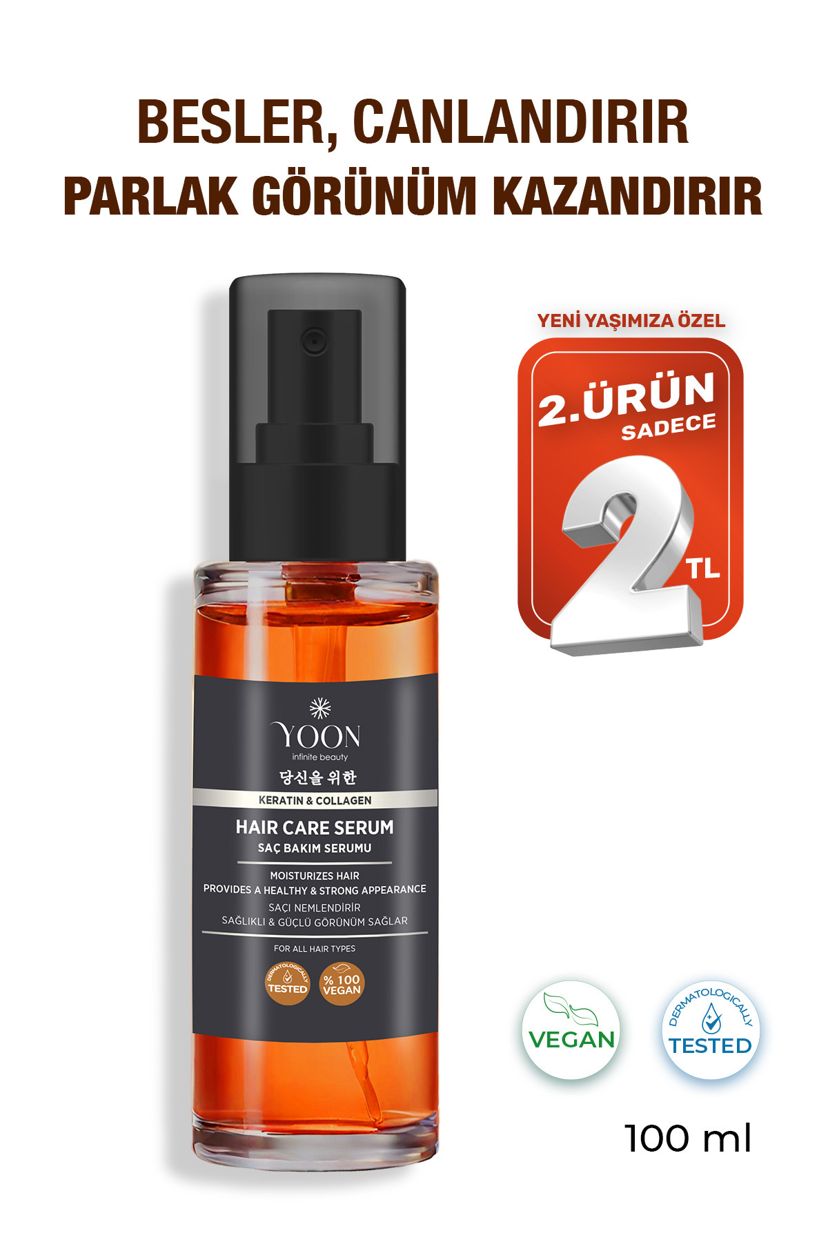 YOON Durulanmayan Saç Bakım Serumu, Kabarma Karşıtı, Saç Tellerini Nemlendiren, Güçlendirici Serum 100ml