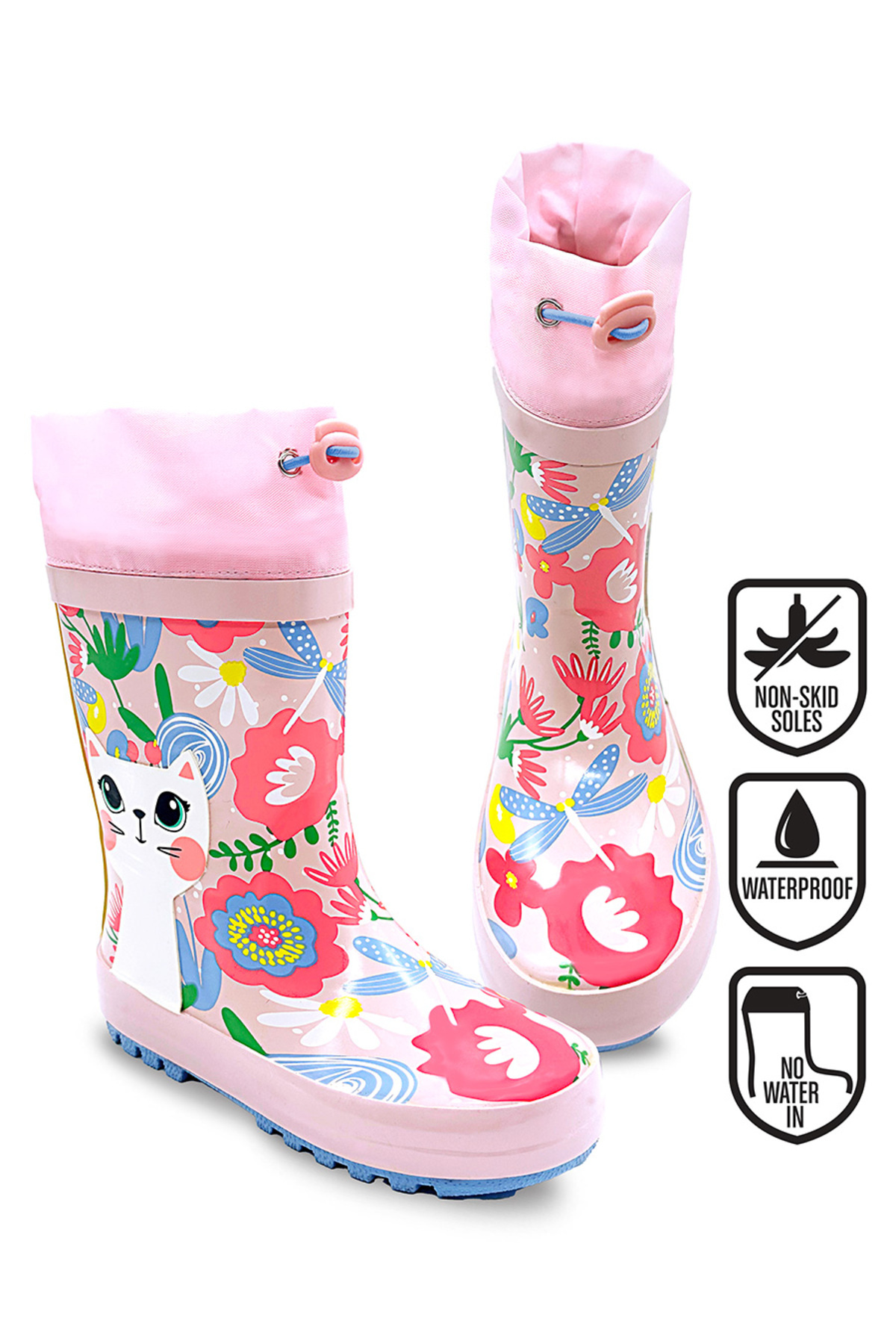Denokids Kedi Çiçekli Kız Çocuk Pembe Yağmur Botu