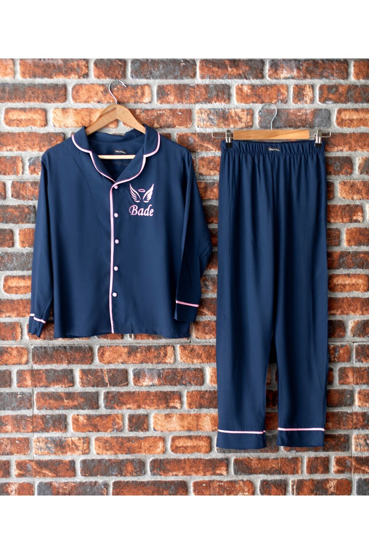 ADEREN KİDS LACİVERT PEMBE MELEK KANATLI KİŞİYE ÖZEL İSİM BASKILI PAMUK PİJAMA TAKIMI HEDİYE DOĞUM GÜNÜ PARTİ fotoğrafı 4 (önizleme)