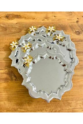 Maglor Lüx 6'lı Papatya Aksesuarlı Yıldız Gümüş 25x25 Yuvarlak Paslanmaz Çeli...