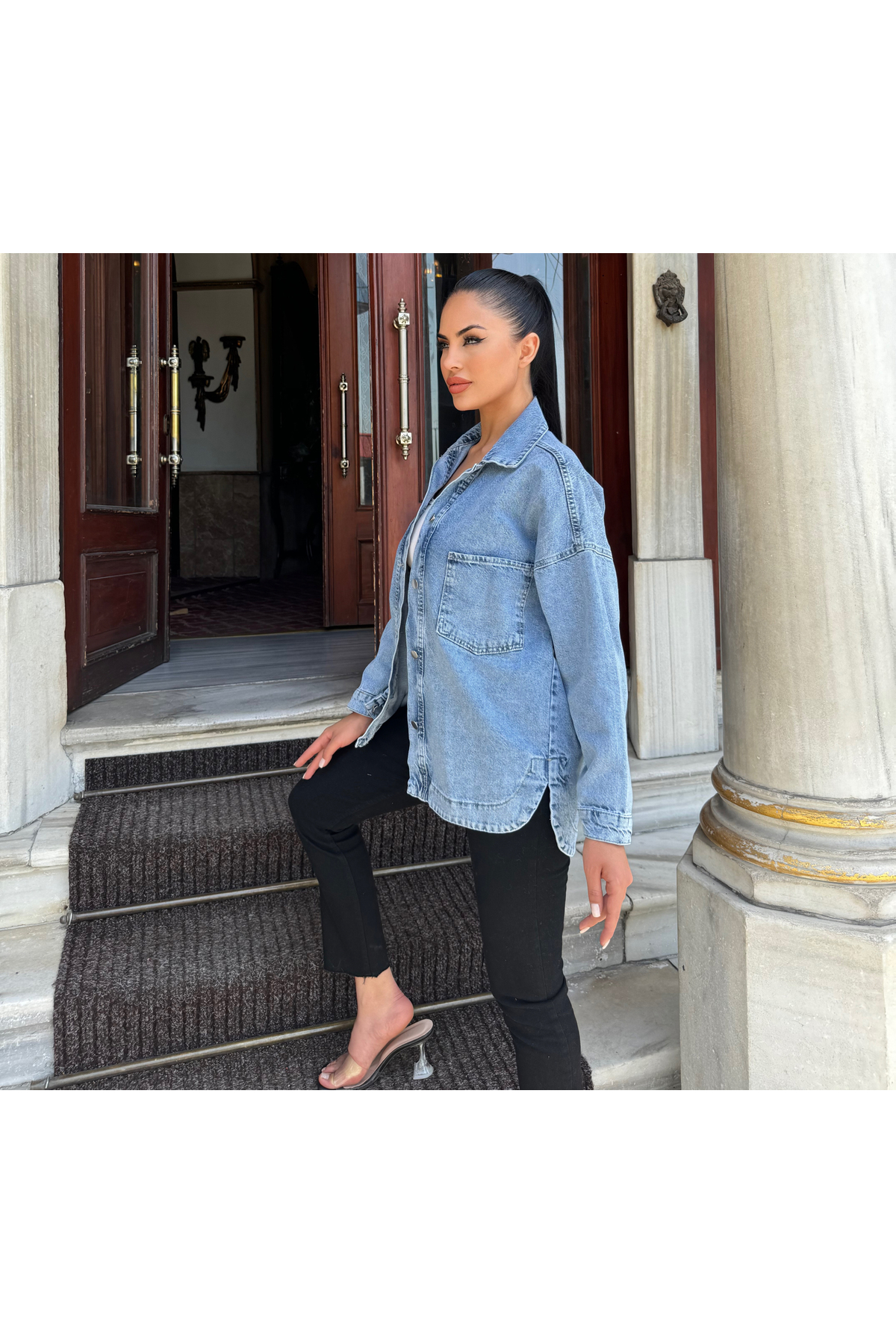 Pasaklı Giyim  Oversize Kar Yıkama Cepli Düğmeli Denim Kot Ceket Gömlek Kt089400 - Görsel 3