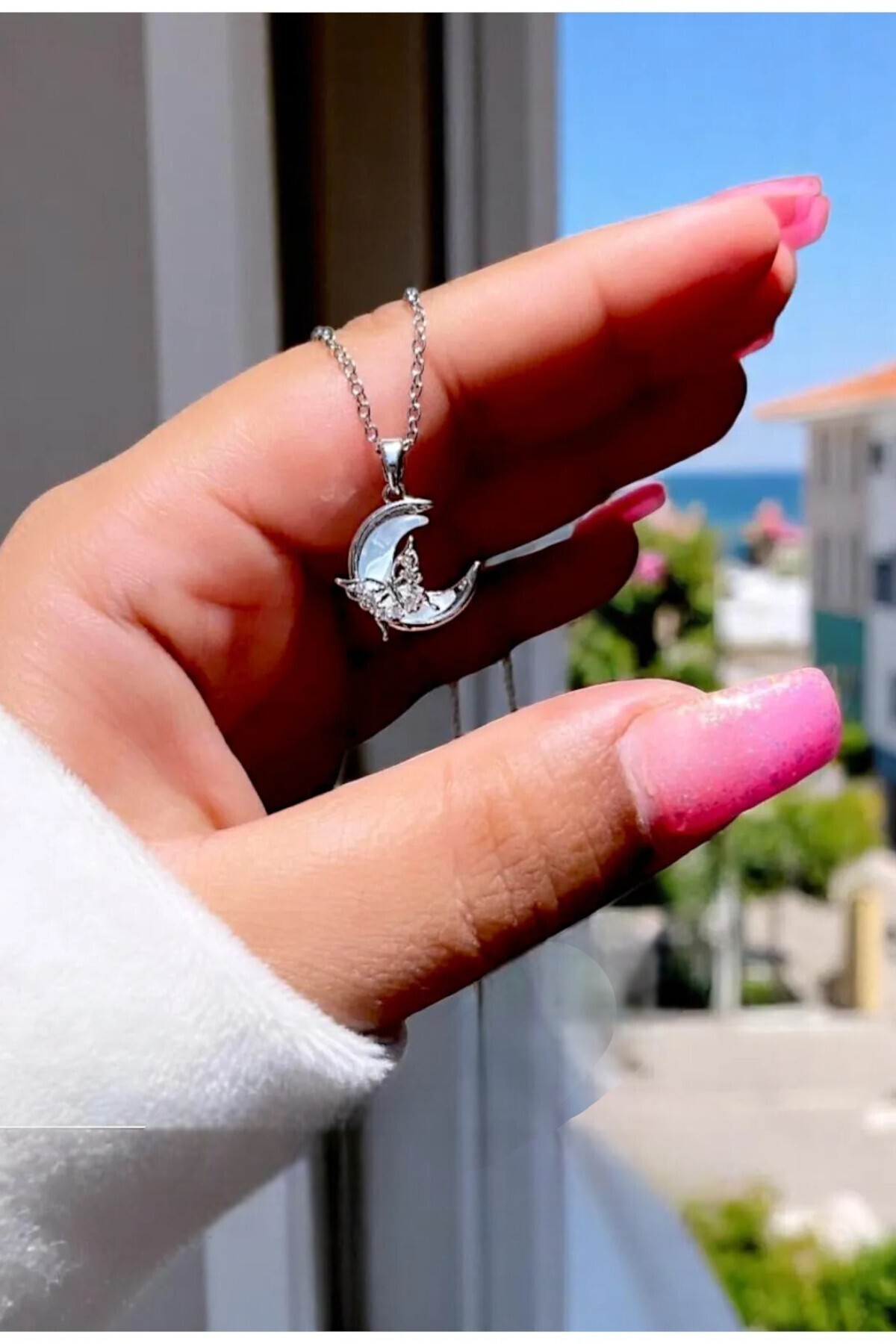 RAWEZON Özel Set- Kutulu Çantalı Ay Kelebek Temalı Çelik Kolye -Sevgiliye,Arkadaşa ,Doğum Günü Hediyesi fotoğrafı 5 (önizleme)