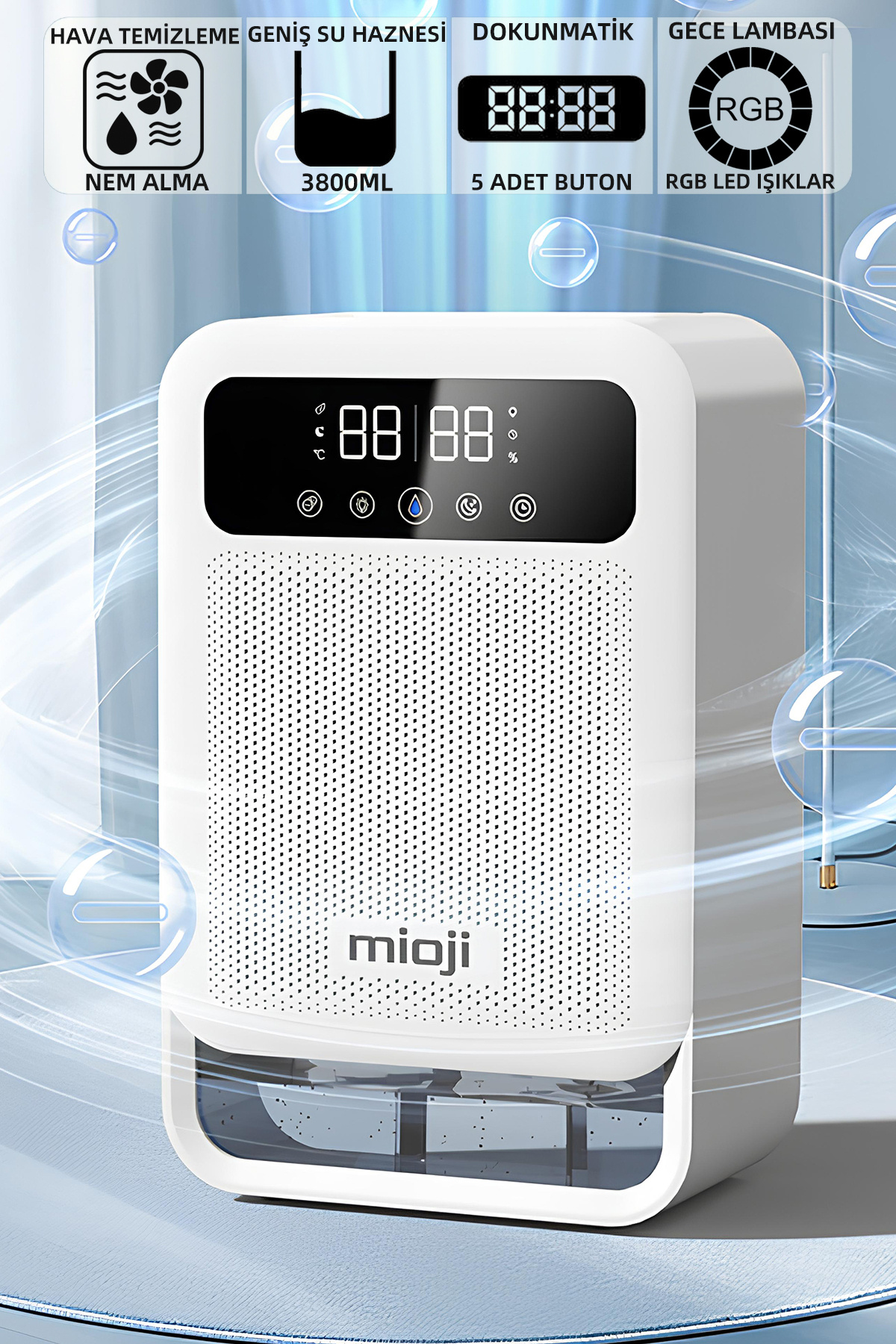 Mioji Mio 30NEC Pro 3.8 Litre Çift Göstergeli Nem ve Rutubet Alma İyon Hava Temizleme Cihazı - Beyaz