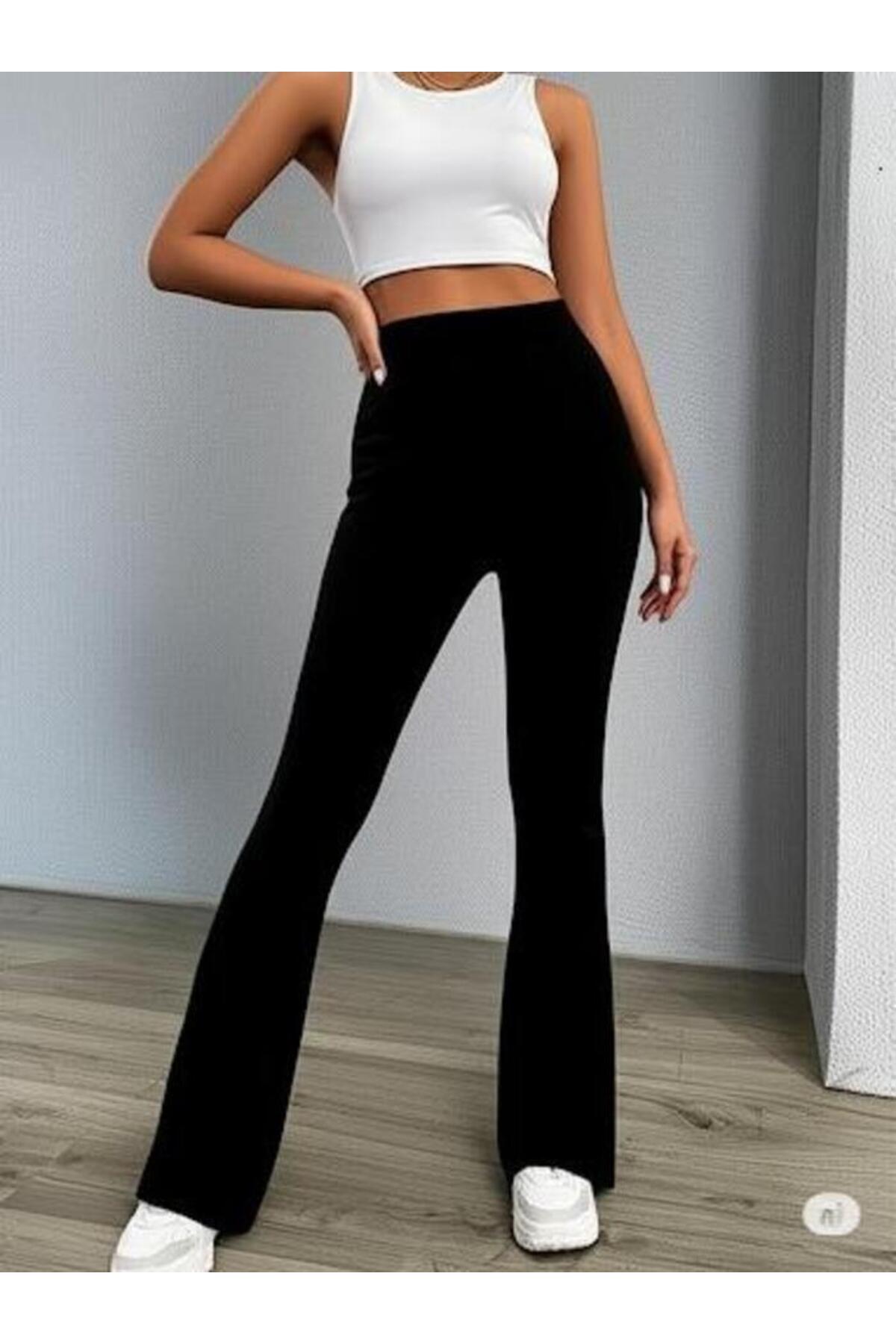 ECEYLÜL MODA KADIN SİYAH SCUBA KREP YÜKSEK BEL İSPANYOL PAÇA TAYT(kısa süreliğine lansman fiyatı)