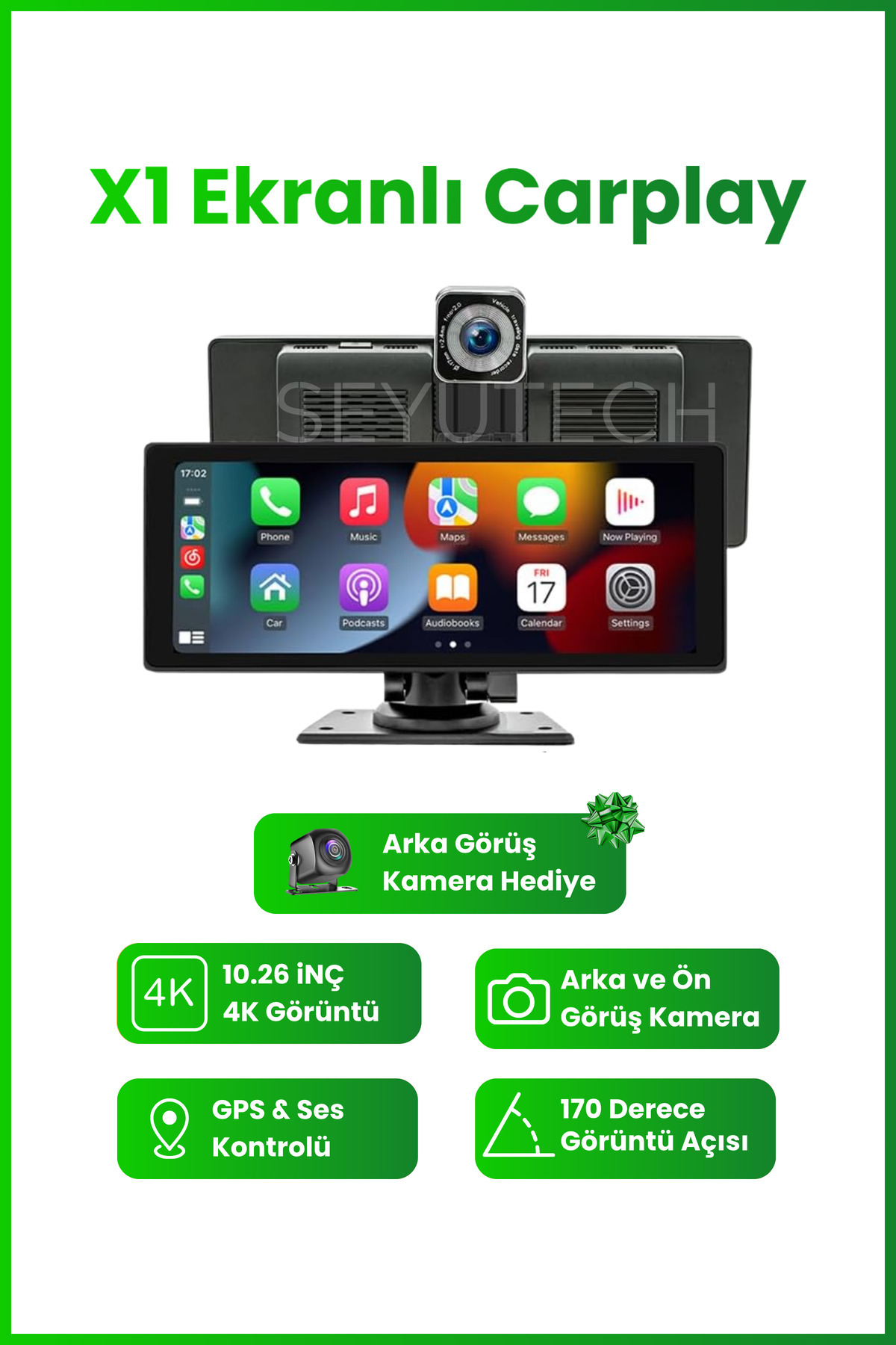 SEYUTECH X1 Ekranlı Carplay Apple Android Uyumlu 10.2 inç 4K Görüntü Arka/Ön Görüş Kameralı Araç Ekranı
