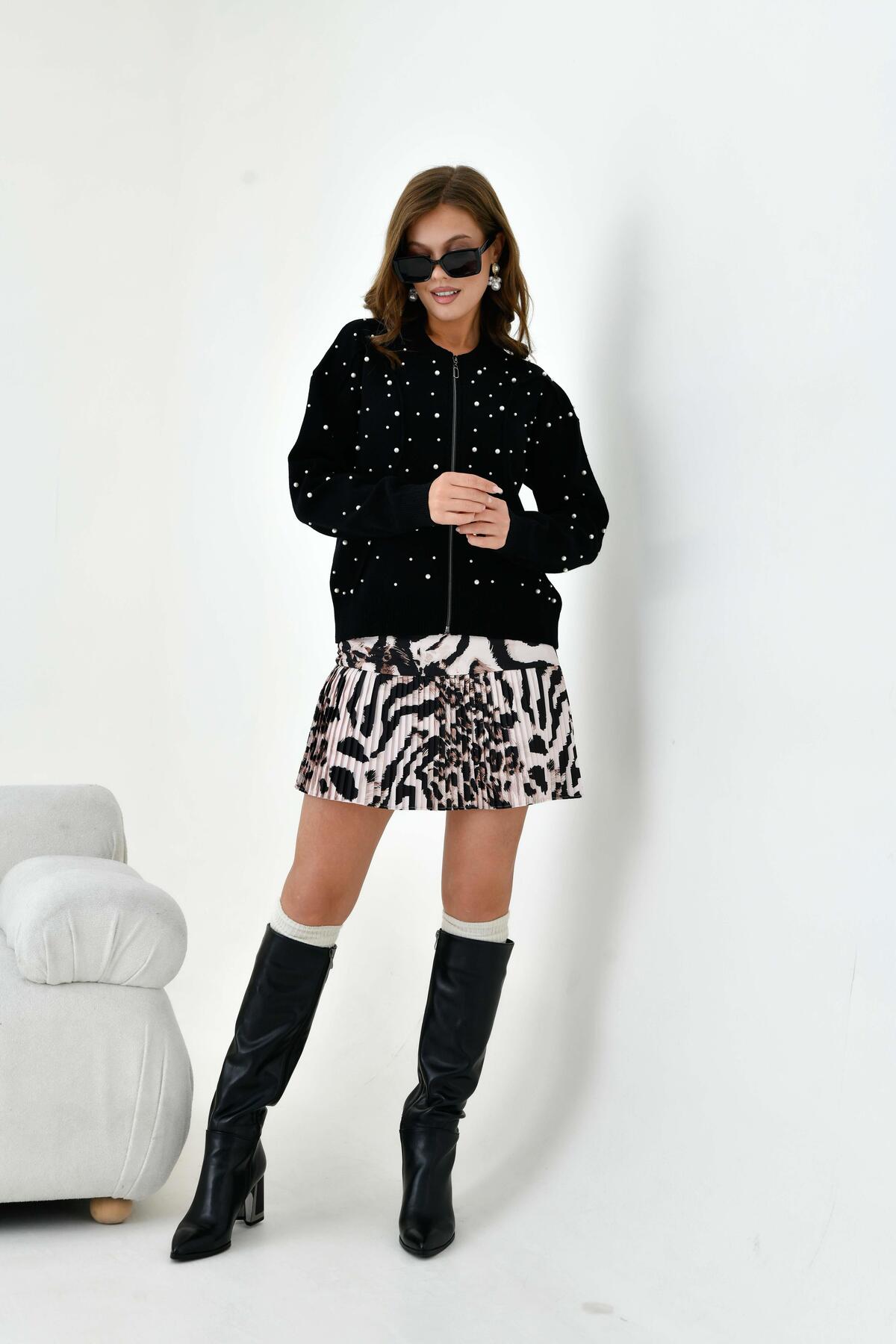 FTZ WOMEN  Kadın İnci Detaylı Hırka Siyah 20804 - Görsel 3