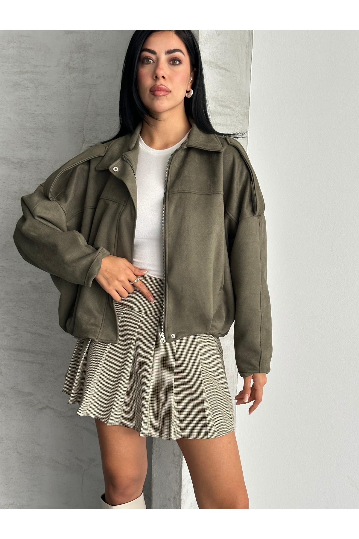 MEECY  Yeni Sezon Süet Oversize Ceket - Görsel 4