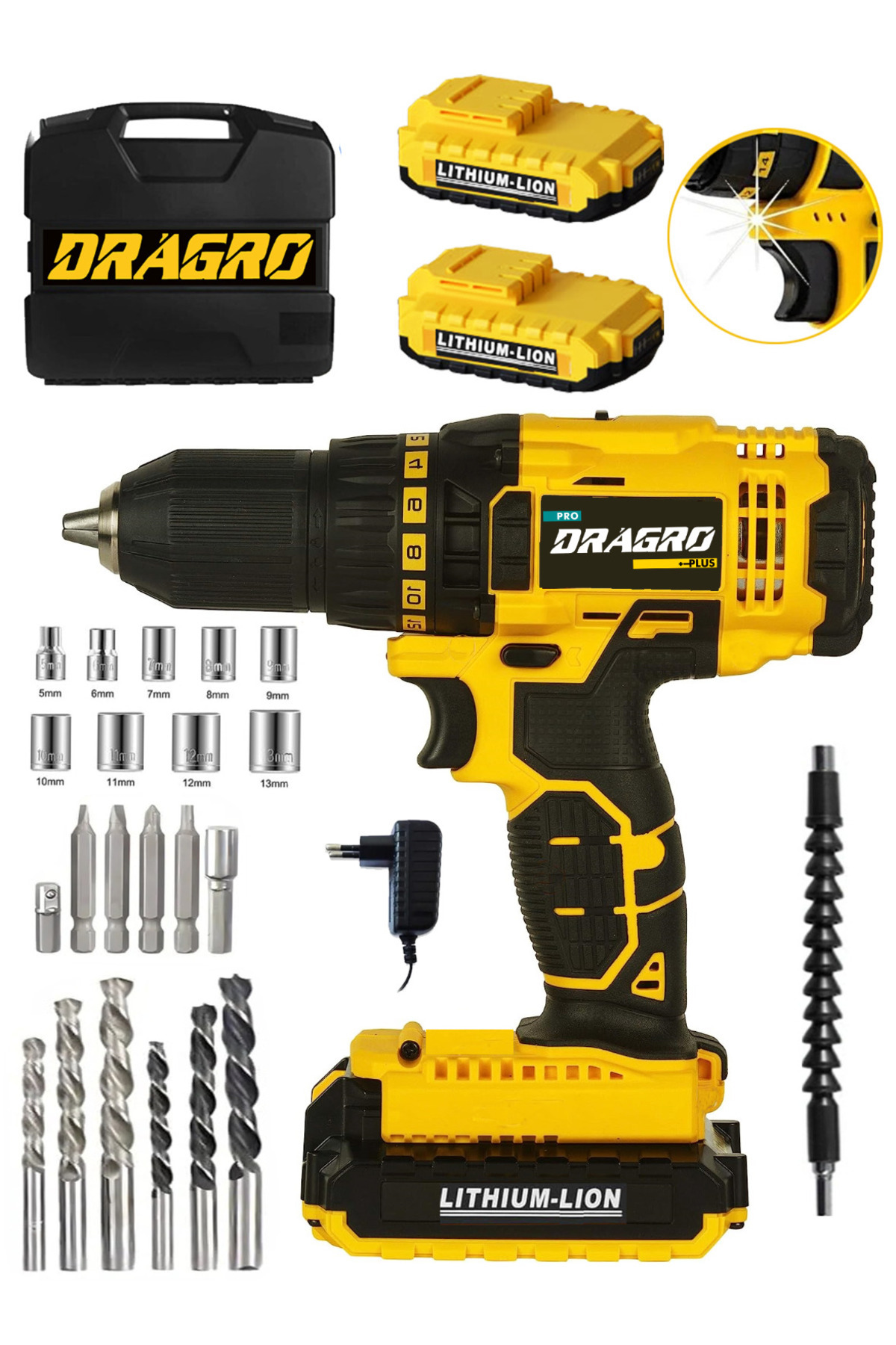 Dragro Alman 58 V 5 Ah Darbeli Bakır Sargılı Metal Şanzuman Şarjlı Çift Akülü Vidalama Matkap