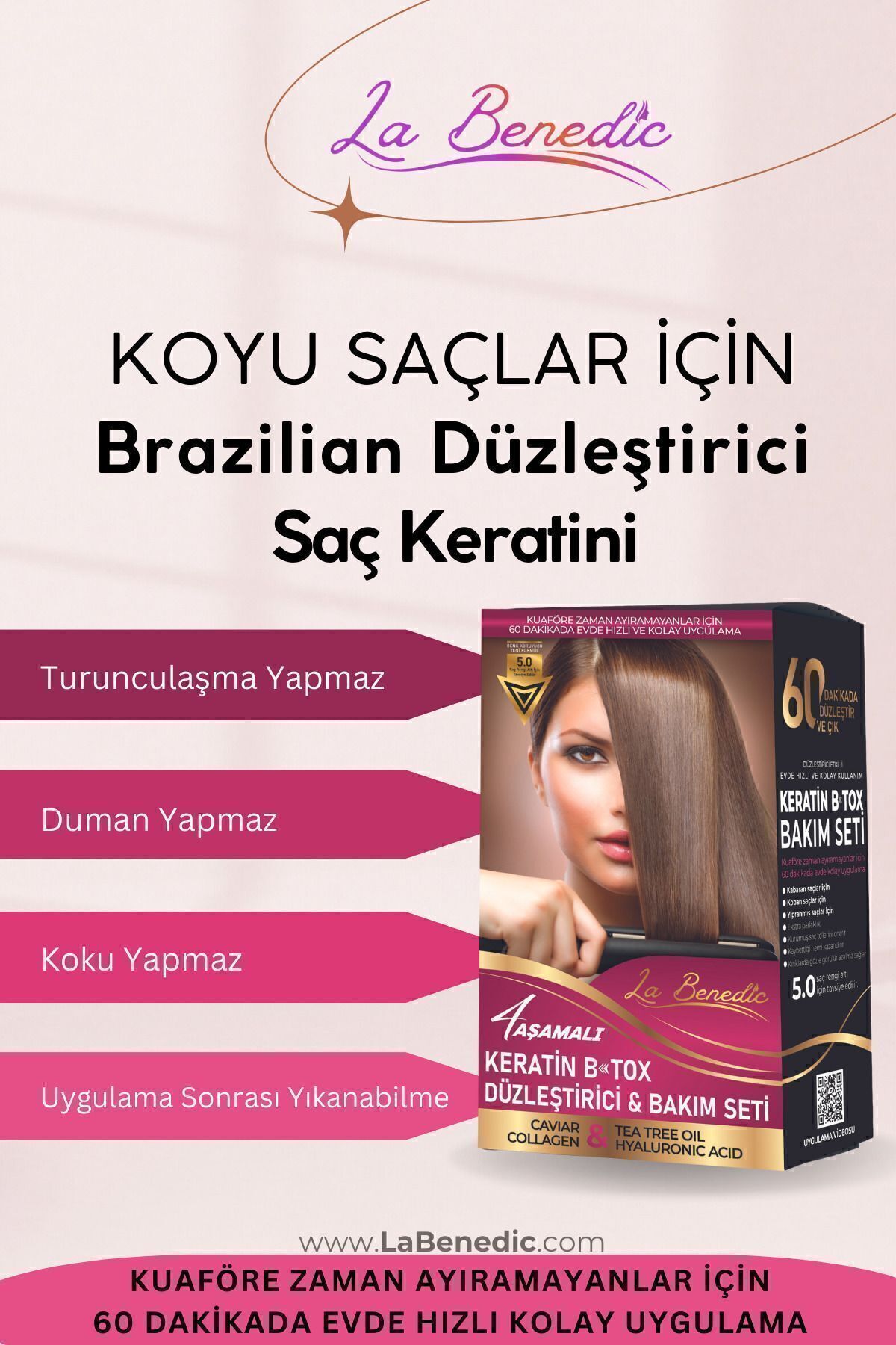 4 Aşamalı Keratin Botox Hızlı Düzleştirici & Bakım Brezilya Fönü Jel Set (KOYU RENKLİ SAÇLAR İÇİN) — 423006-T — تصویر 3 از 7