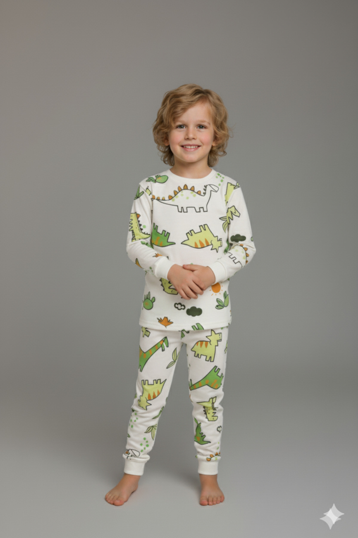 MADALİNA Erkek Çocuk %100 Pamuklu Dinazor Ağaç Desenli Pijama Takımı fotoğrafı 2 (önizleme)