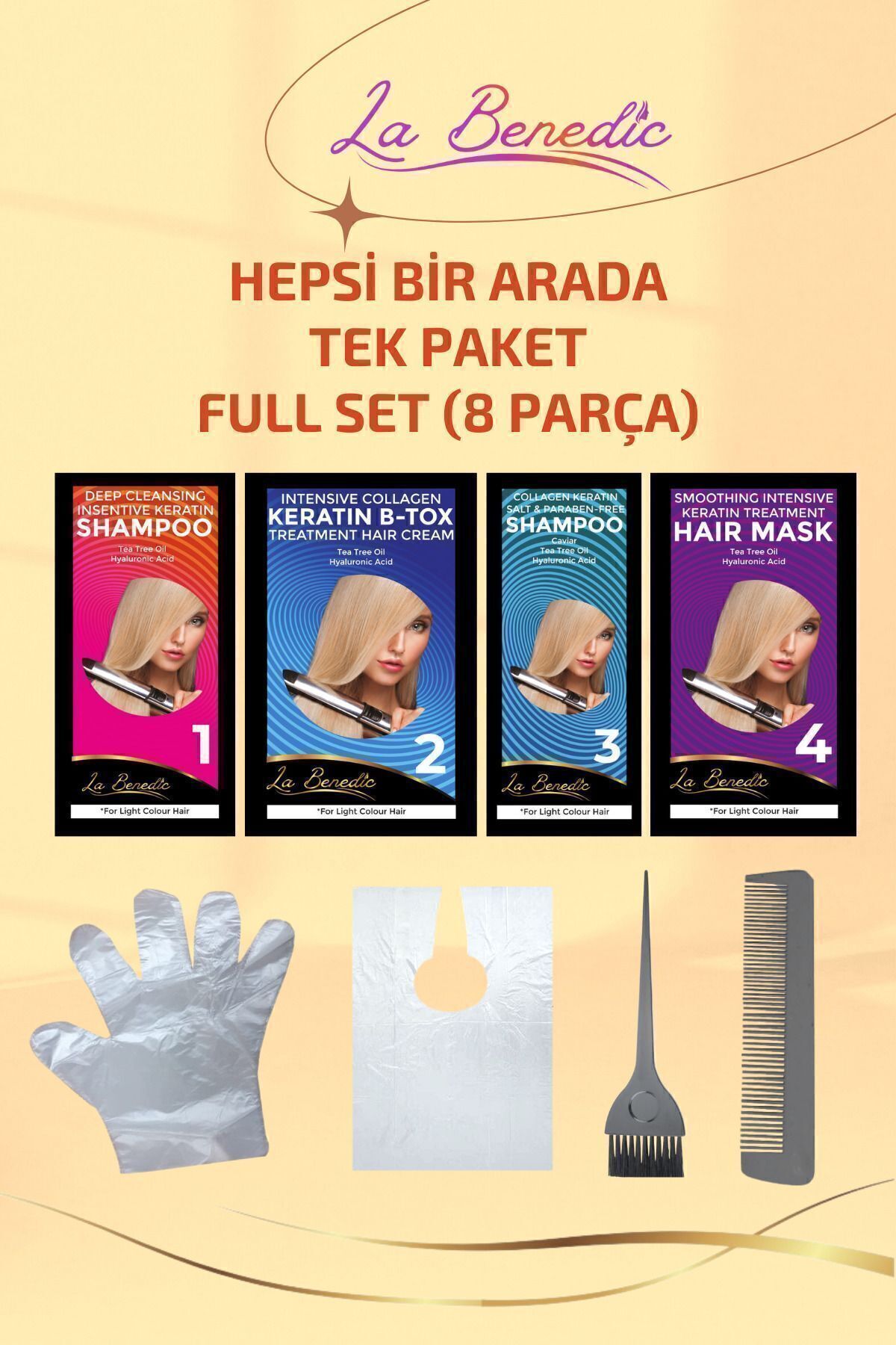 4 Aşamalı Keratin Botox Hızlı Düzleştirici & Bakım Brezilya Fönü Jel Set (AÇIK RENKLİ SAÇLAR IÇİN) — 423001-T — تصویر 3 از 7