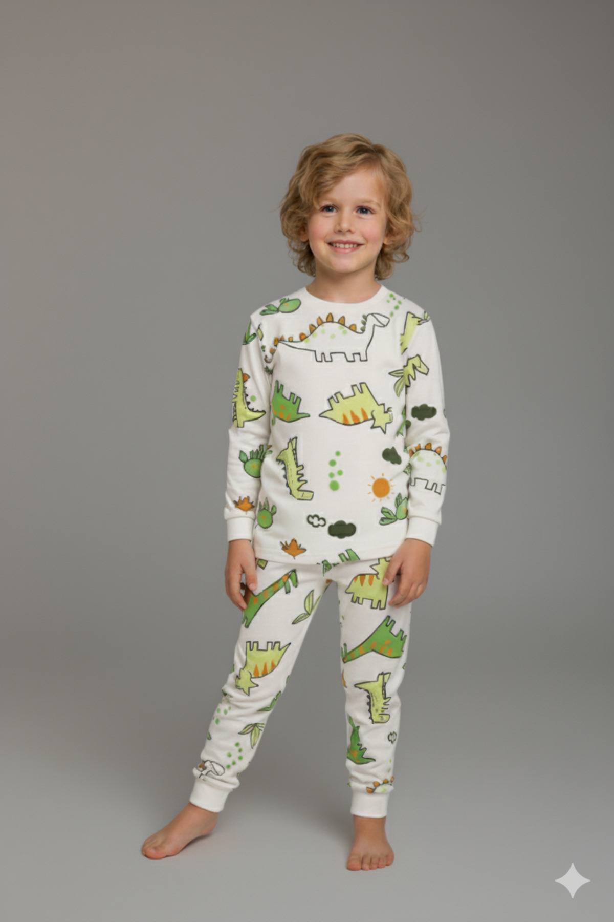 MADALİNA Erkek Çocuk %100 Pamuklu Dinazor Ağaç Desenli Pijama Takımı fotoğrafı 4 (önizleme)