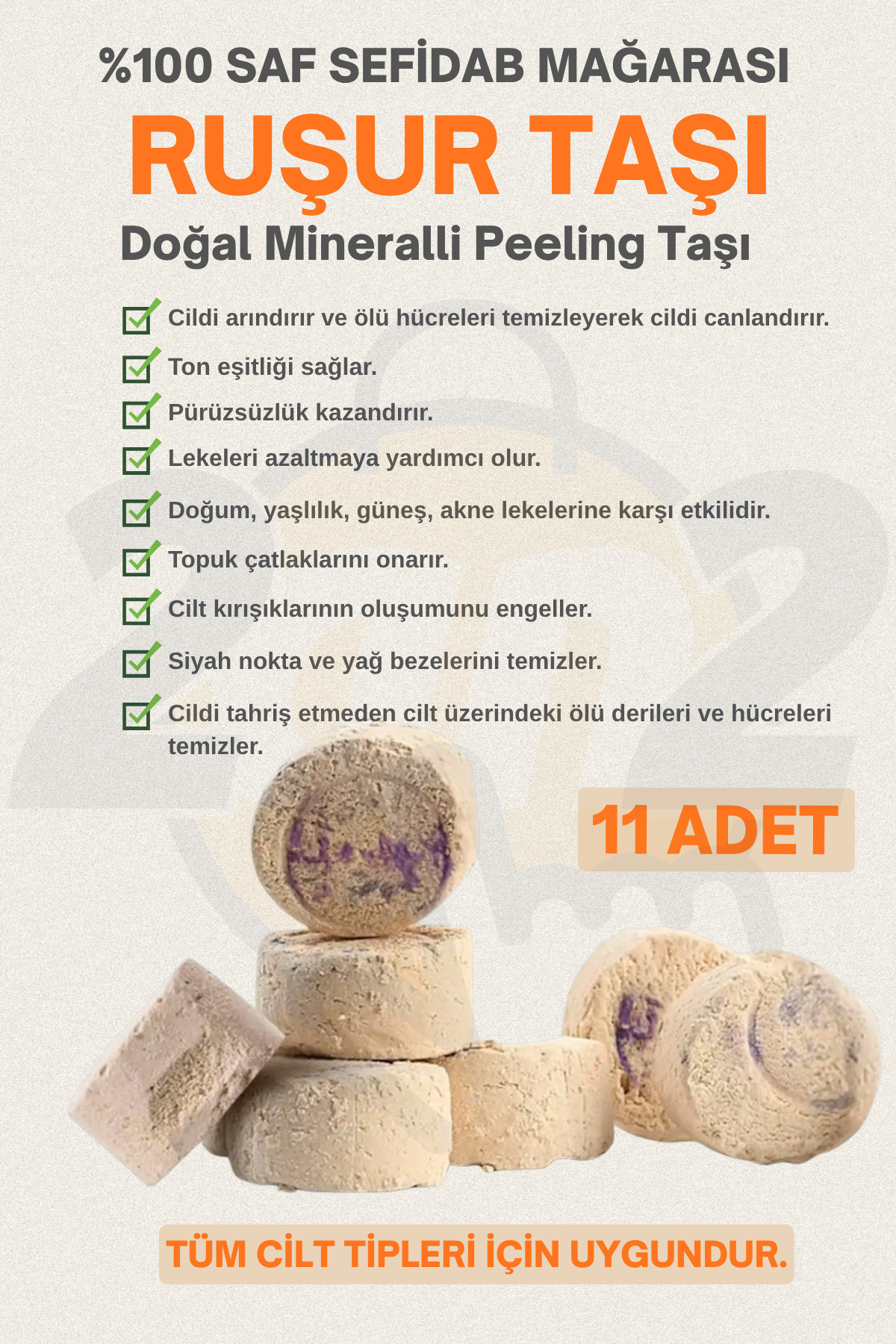 True Touch 11 Adet Orjinal Sefidab Rüşur Taşı İran Hamam Taşı Yüz Temizleyici Arındırıcı