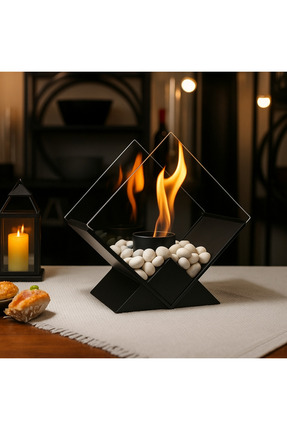 Moor Garden Metal Siyah Renk Modern Masa Üstü Şömine Sertifikalı Yakıt Ve Dek...