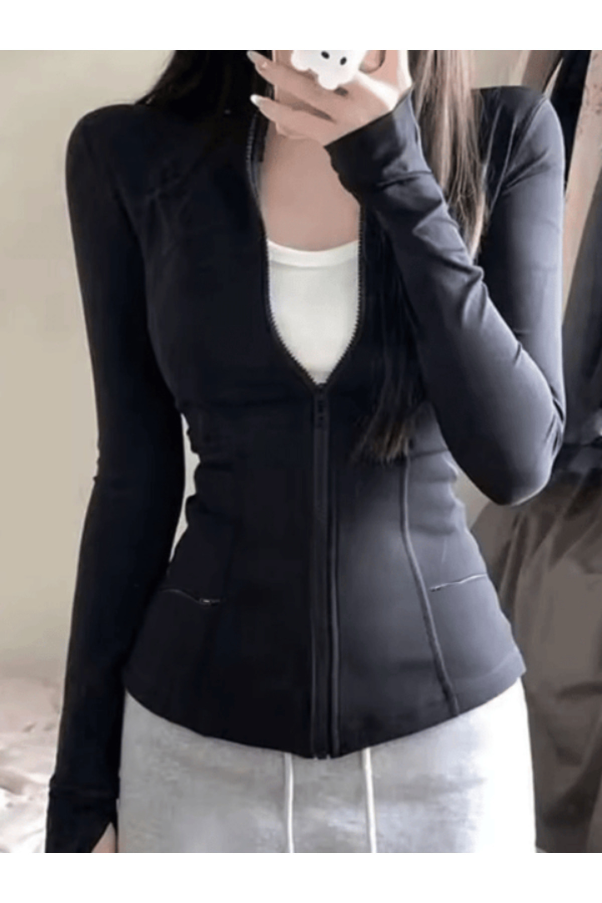 DEEFWEAR  Parmak Detaylı Dar Kalıp Street Y2K Crop Hırka - Görsel 2