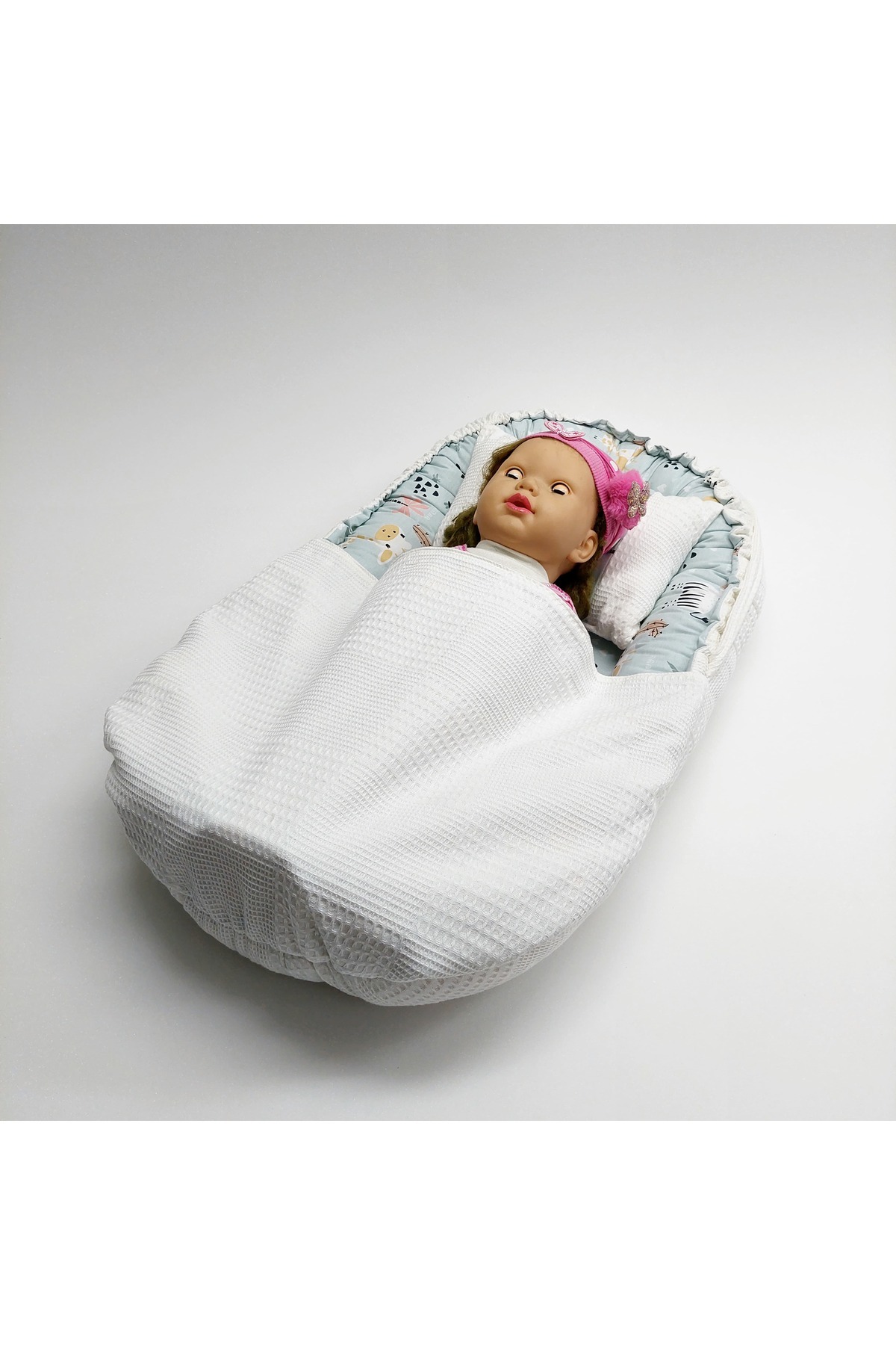 JULYA KİDS Çok Amaçlı Baby Nest Pamuk Ve Pıke Kumaş Desenli Çantali Bebek Çantası Taşınabilir Anne Yanı Yatğı fotoğrafı 2 (önizleme)