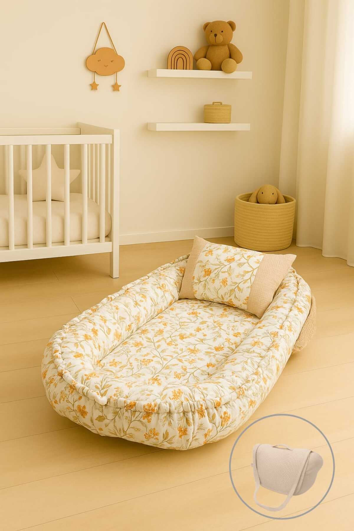 Multipurpose Baby Nest Cotton And Pique Fabric Patterned Bag Baby Bag Portable Mother Side Bed