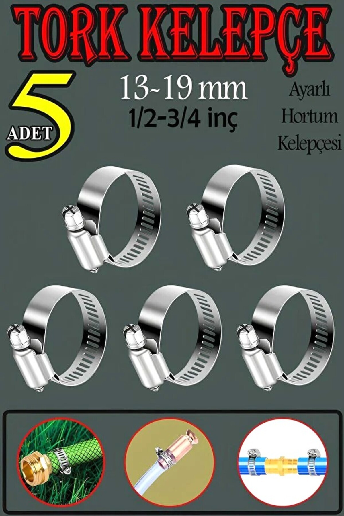 OTOVADİM Tork Ayarlanabilir Kelepçe 13-19 / 5 Adet / Çap: 13-19 mm (1/2-3/4 İnç)