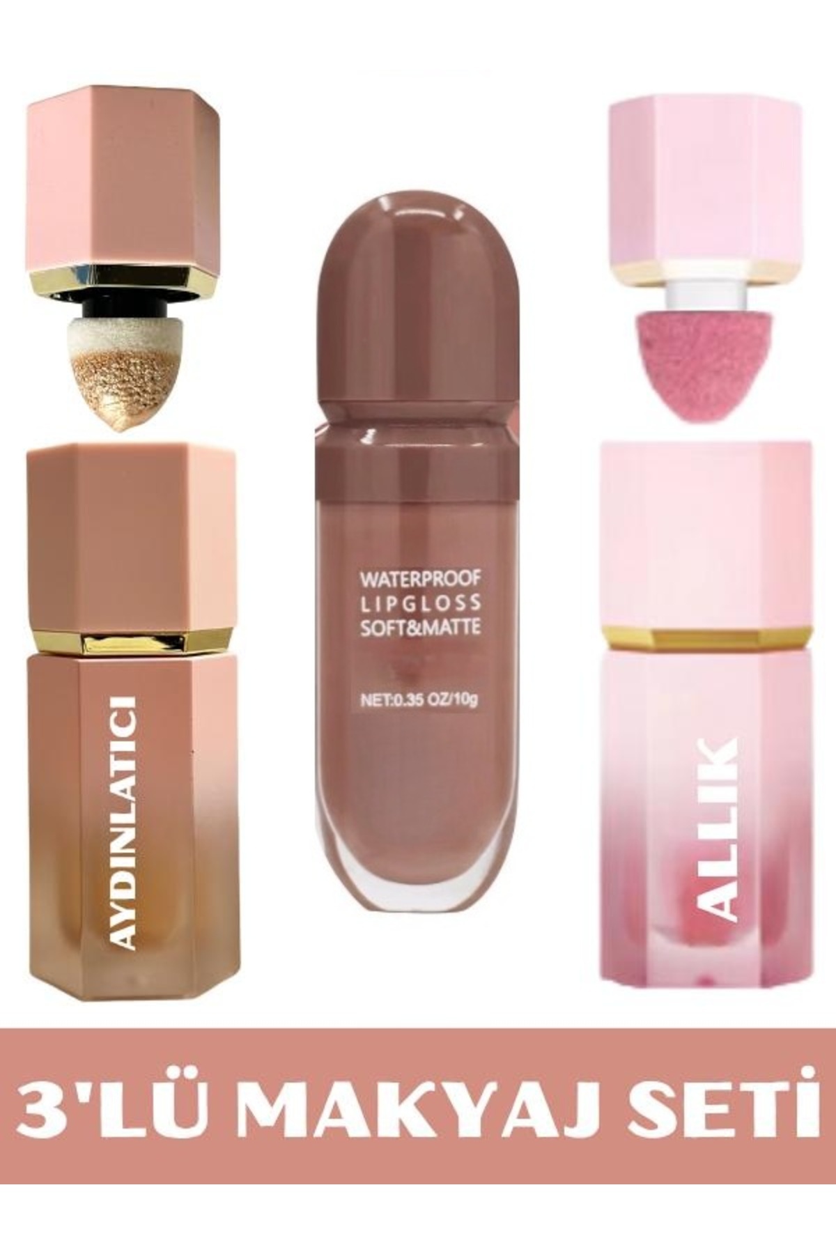 NUNUKO 3'lü Makyaj Seti (HIGHLIGHTER - RUJ - ALLIK)