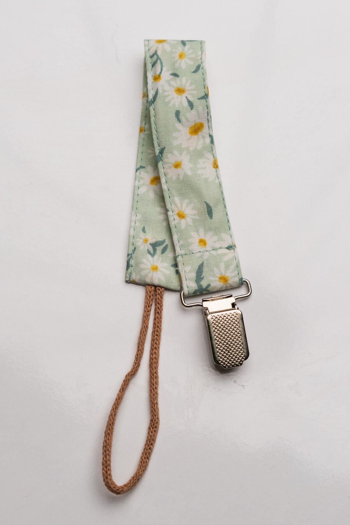 MyVera Yeşil Papatya Emzik Askısı - Kumaş Pamuk Bağcıklı Emzik Zinciri - Emzik Tutacağı
