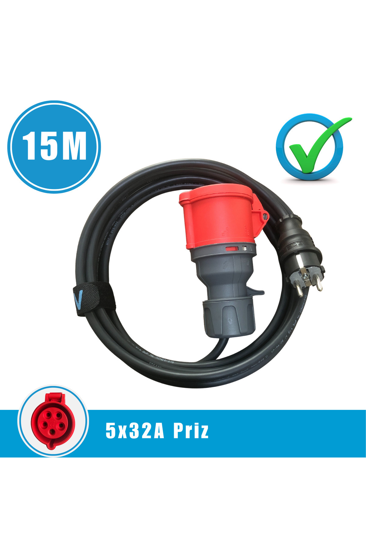 VoltEV 22kW Elektrikli Araç Şarj Cihazı için 15Metre Ev Tipi Fişli Dönüştürücü Adaptör