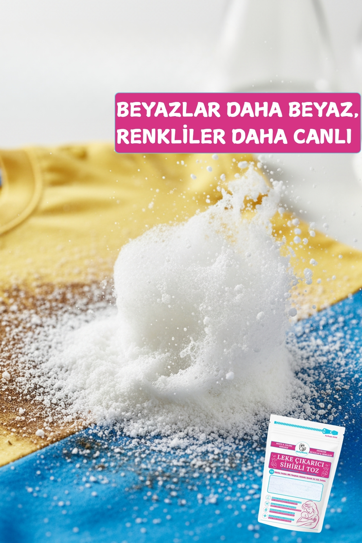 BabyMatik Çamaşır Bebek Leke Çıkarıcı Kokusuz Toz Deterjan, Kalıntı Bırakmaz, Zararlı Kimyasallar İçermez fotoğrafı 5 (önizleme)