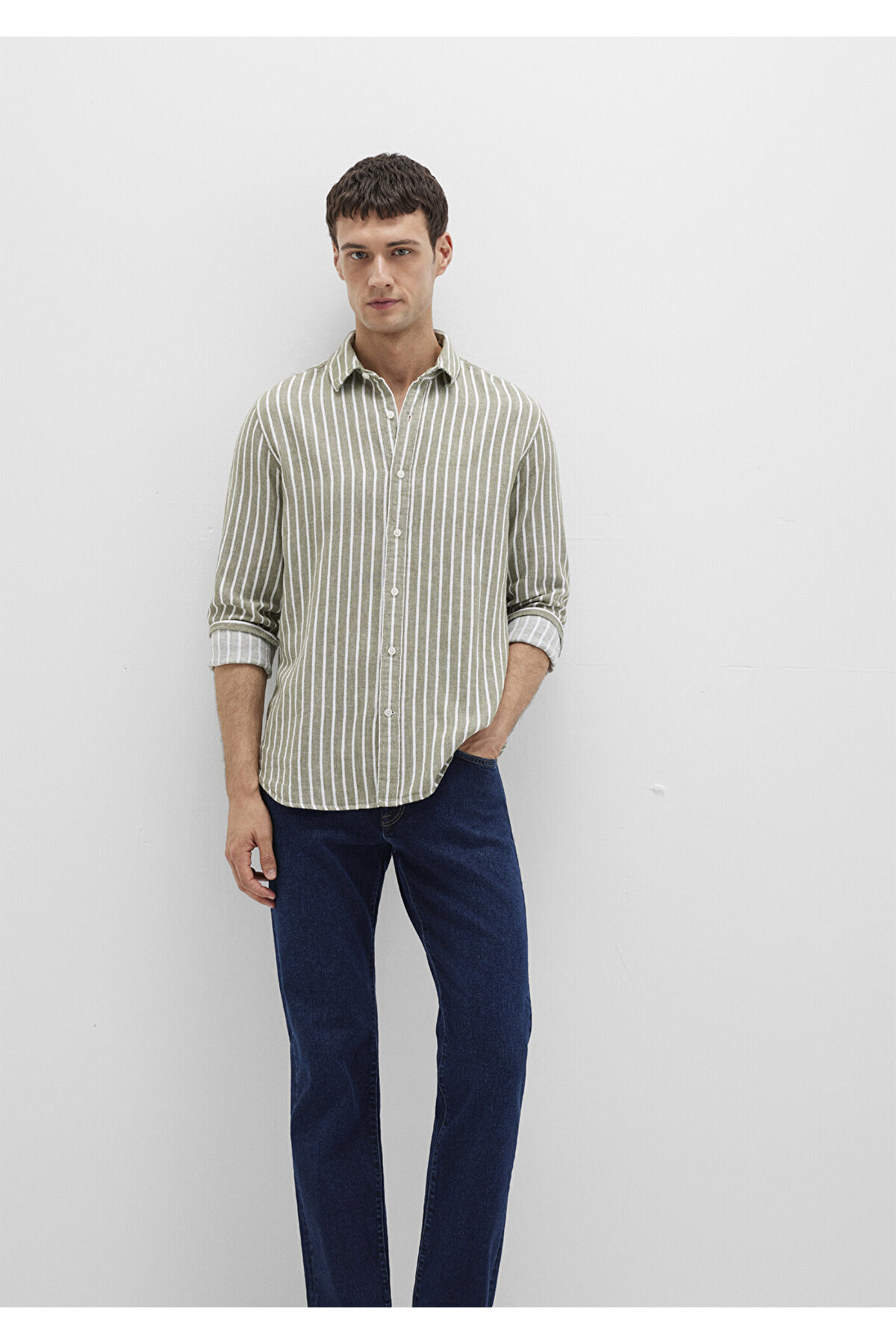ماوی پیراهن سبز راه راه Slim Fit / Slim Cut 0211698-91114