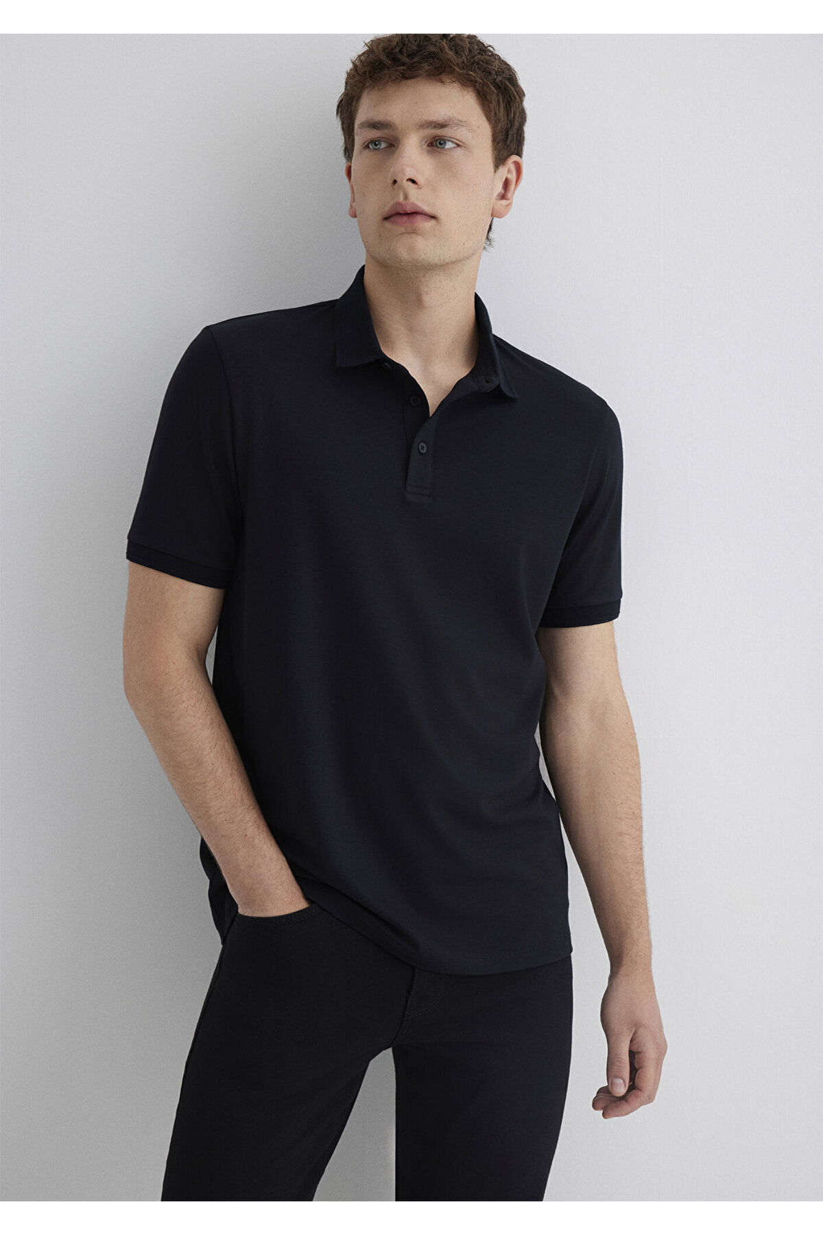 ماوی تی شرت یقه دار مشکی Slim Fit / Slim Cut 0613006-900