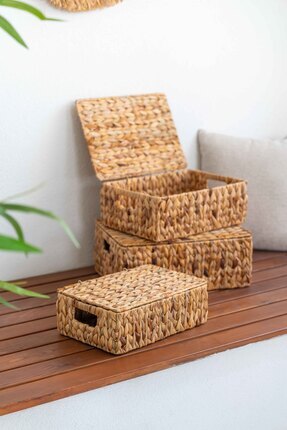 Kaihome Hasır Su Sümbülü 3'Lü Kapaklı Dikdörtgen Düzenleyici/Sepet/Organizer