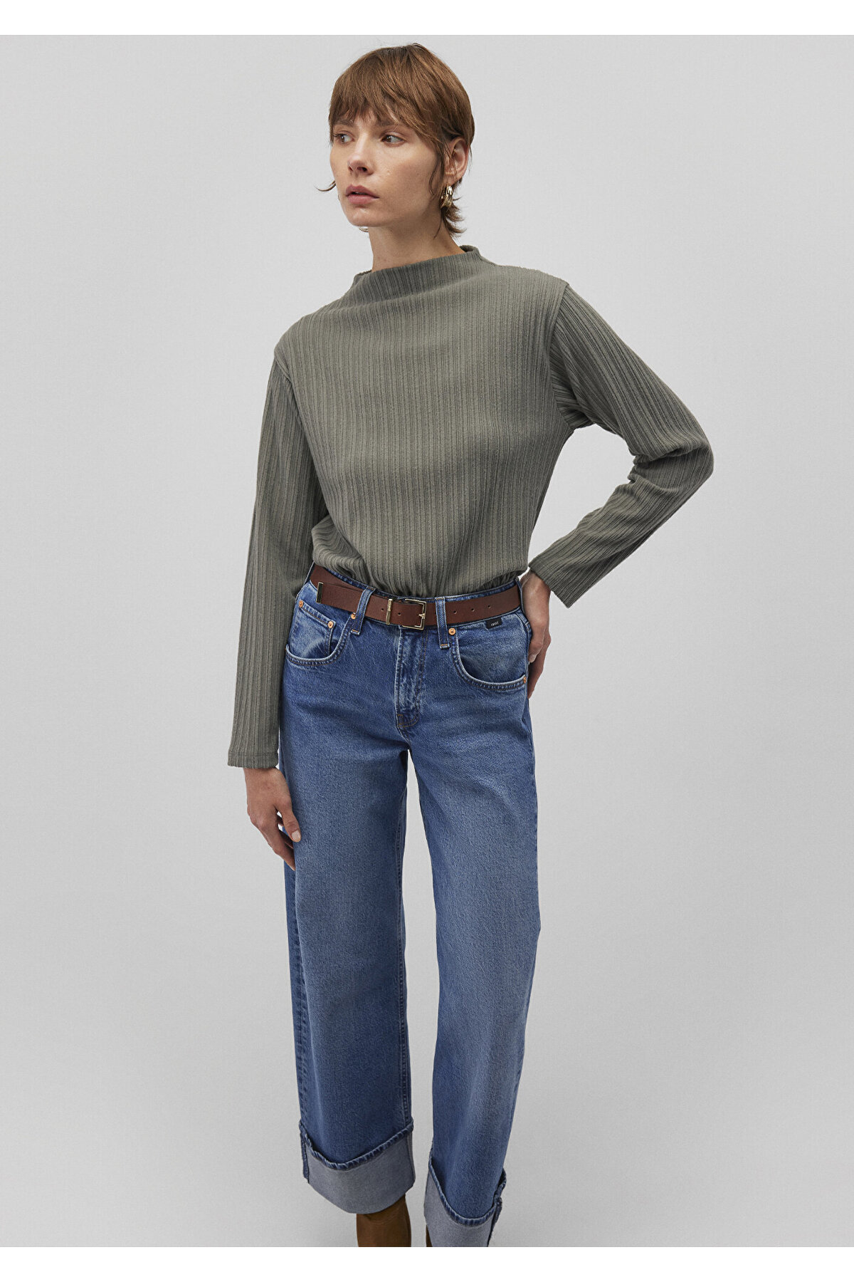 Mavi Dokulu Yeşil Tişört Loose Fit / Bol Rahat Kesim 1612799-85485