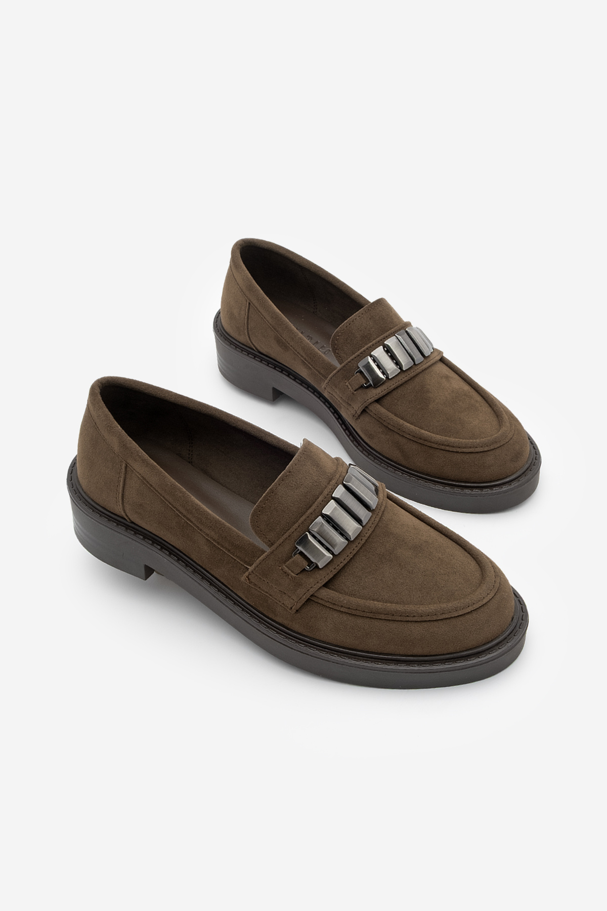 Marjin Kadın Loafer Makosen Tokalı Günlük Ayakkabı Vilyum Kahve Süet