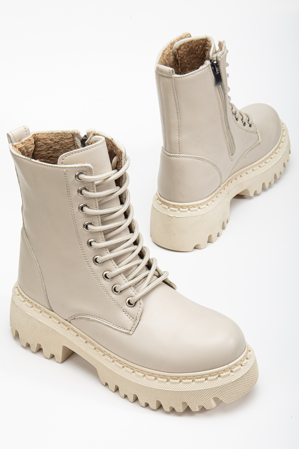 MY GROSS SHOES Kadın İçi Komple Kürklü Su&Soğuha Dayanıklı Kaymaz Taban Garantili Kışlık Bej Bot görsel 7