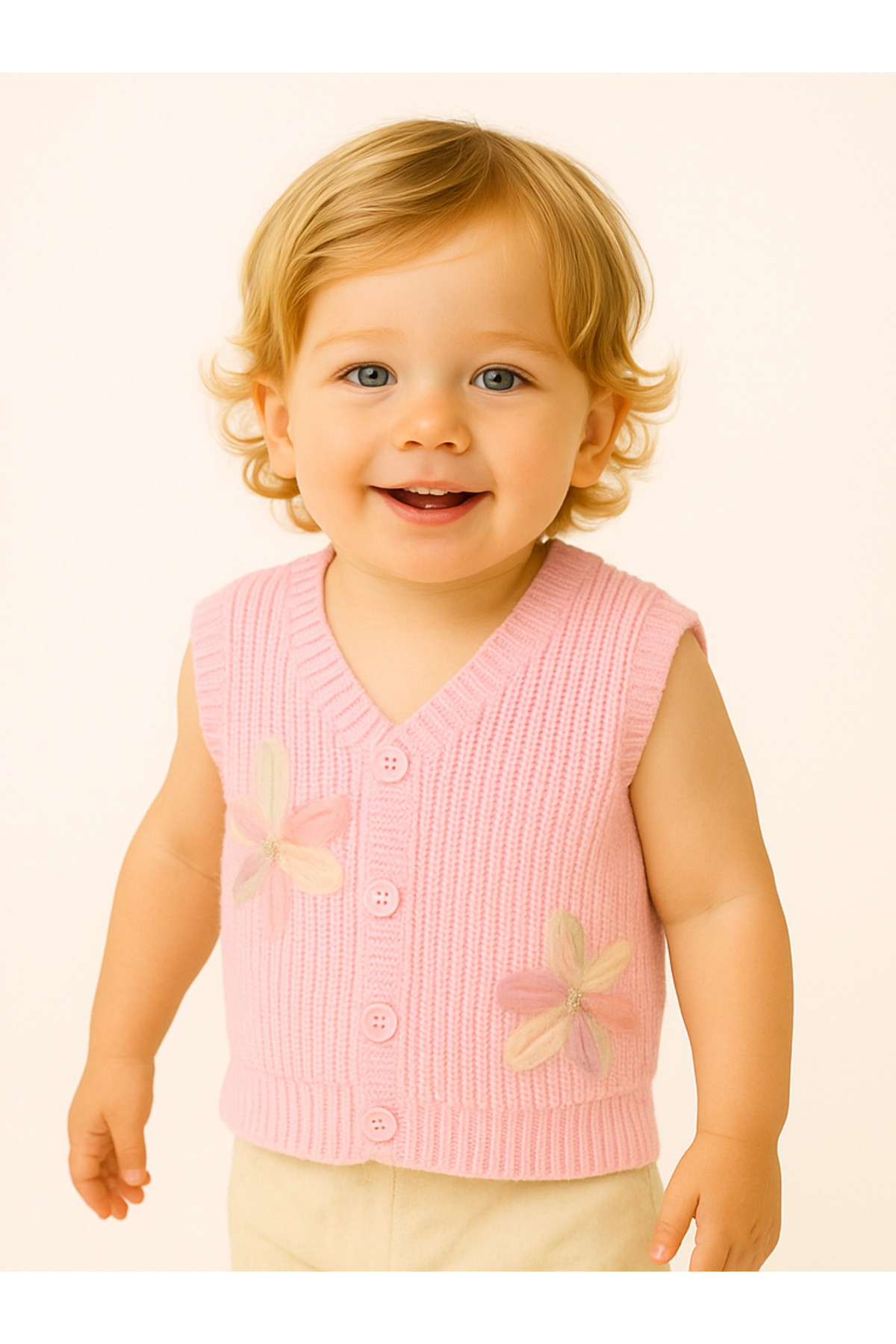 Nimini Kids Yeni Sezon Çiçek Detaylı Düğmeli Triko Selanik Örgü Kız Bebek Çocuk Yelek (0-8 yaş) fotoğrafı 3 (önizleme)