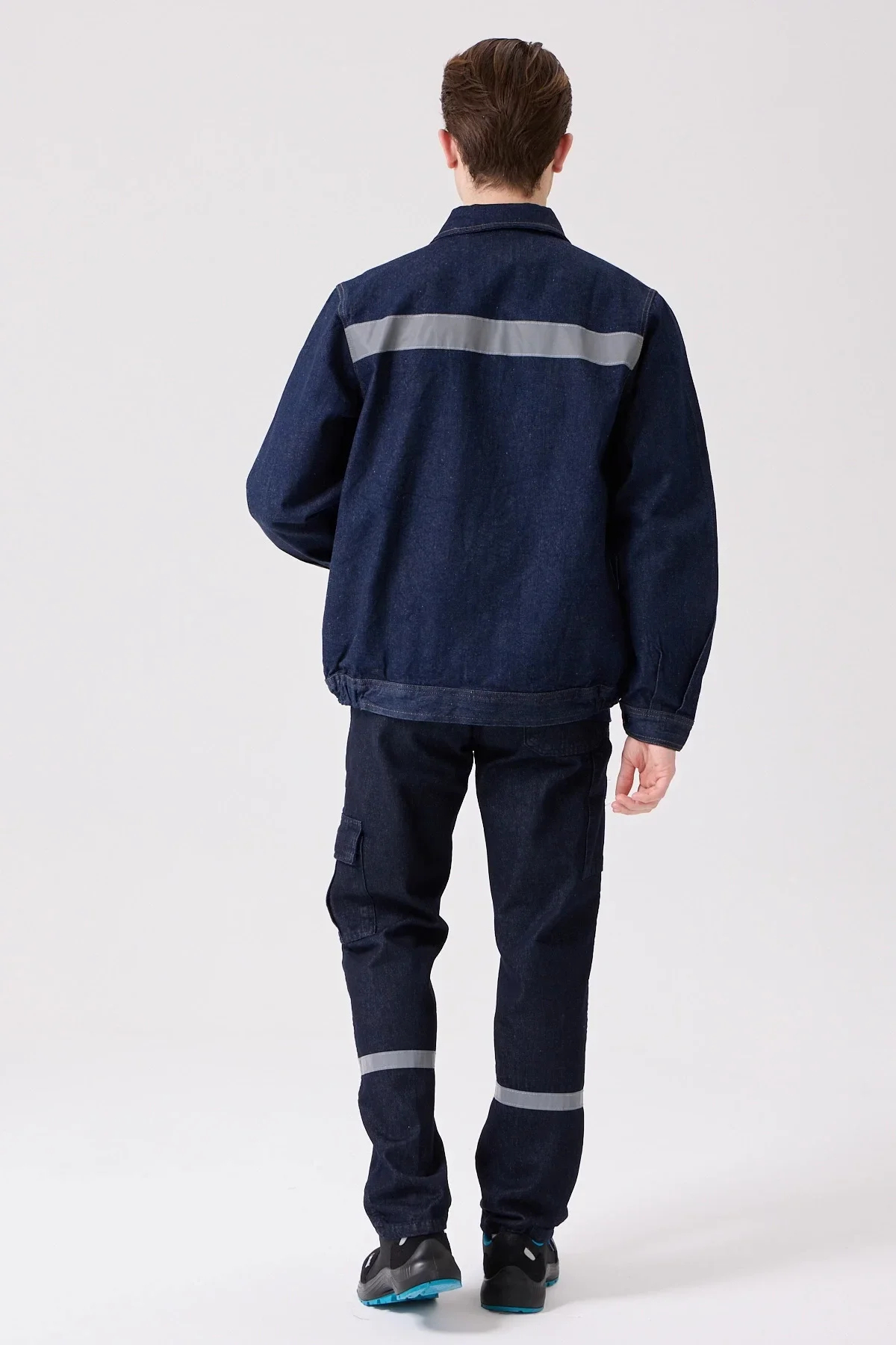 Erkek Denim ISG Mont Koyu Reflektör Detaylı CE Tulipa Kot İş Güvenliği Reflektörlü Ceket
