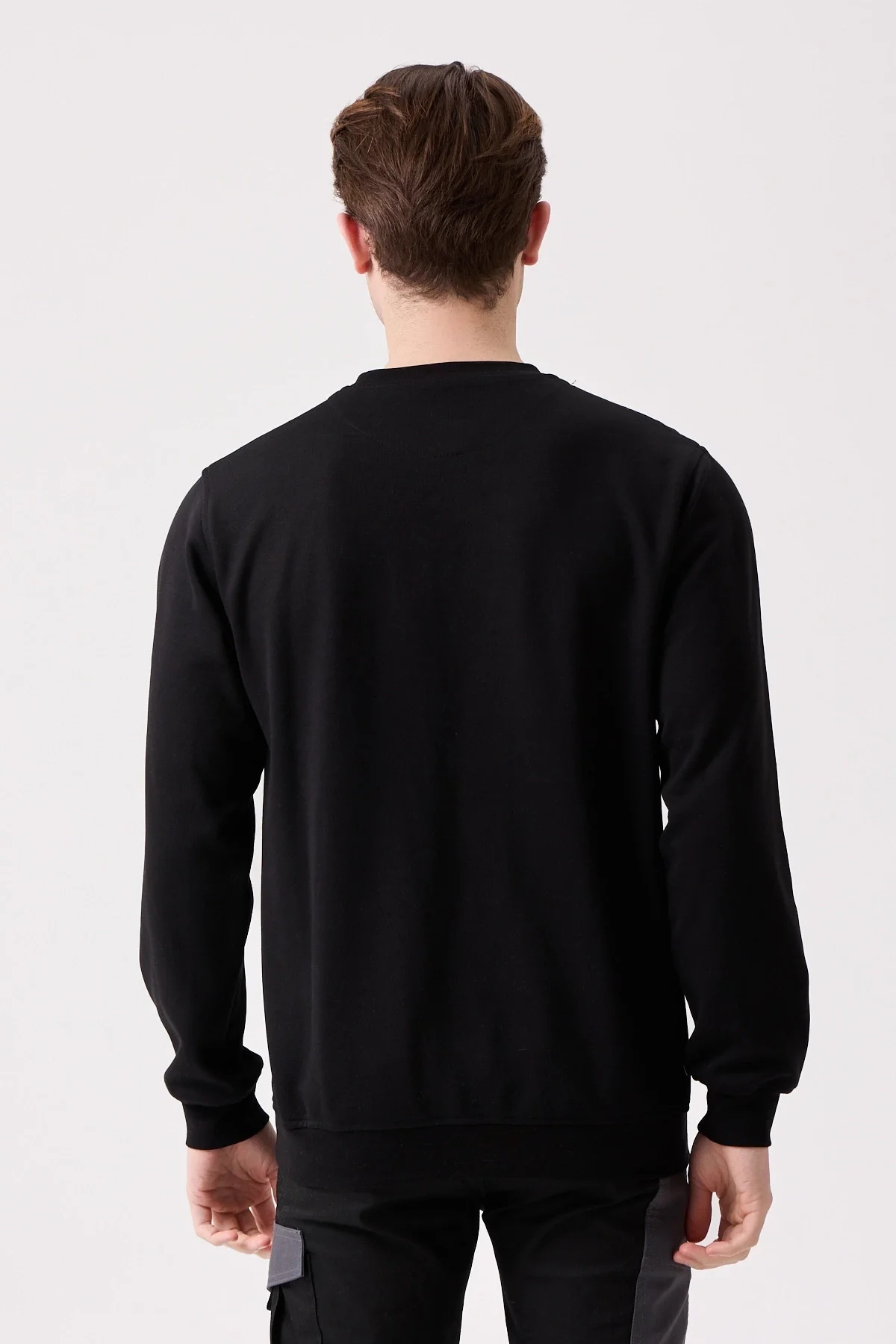 Erkek Siyah O Yaka Sweatshirt Basic Tasarım Rahat Kesim Konforlu Kışlık Üç İplik