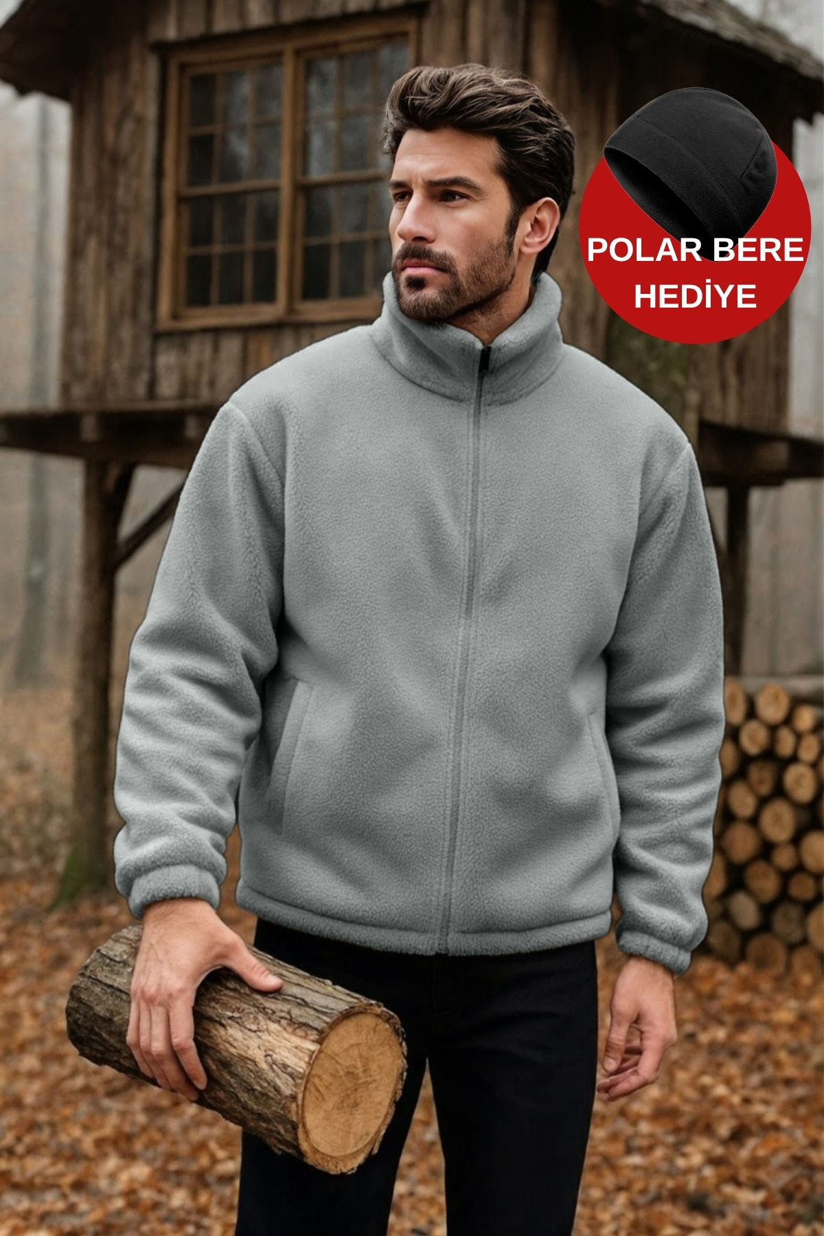 GHASSY CO. Erkek Pro Termal İç Dış Sherpa Sonbahar Kış Tam Fermuarlı Peluş Sweatshirt