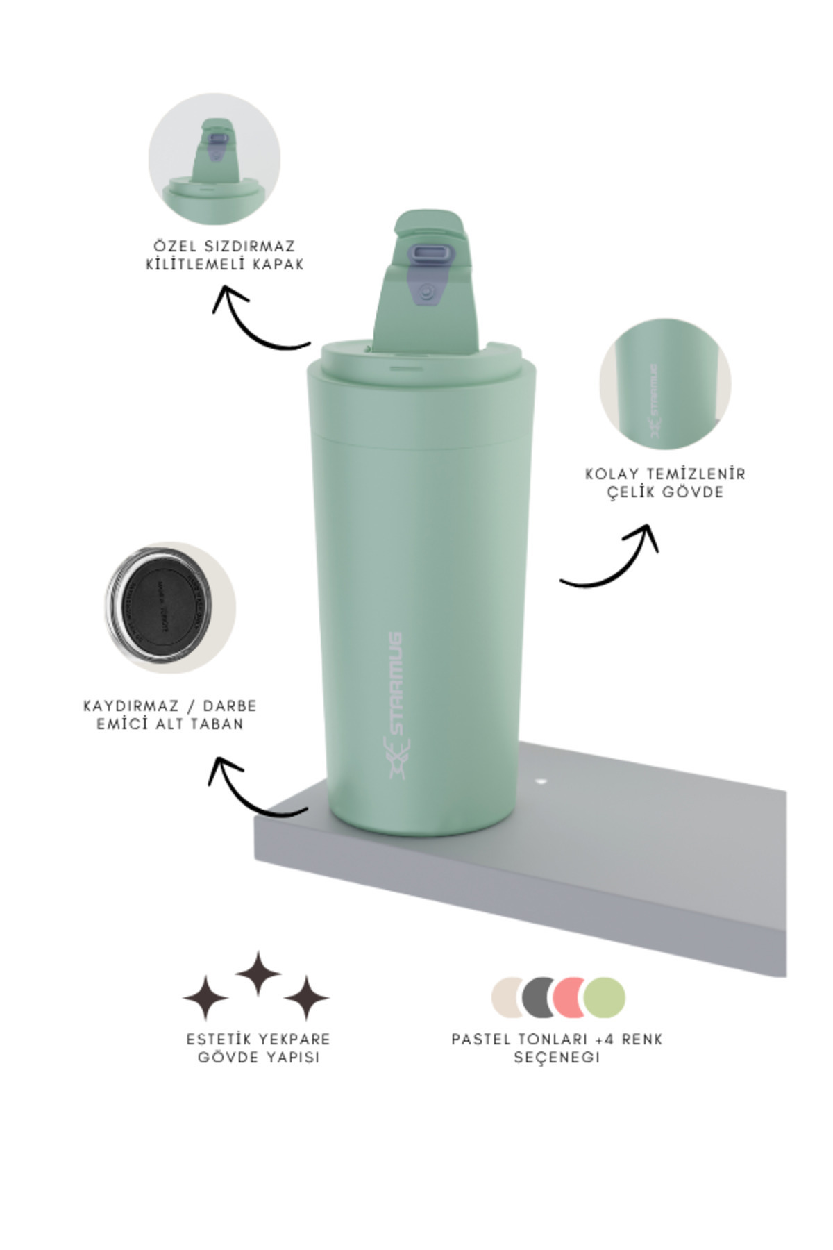 Star Termos Soothe 380 ML / 13 OZ Çelik termos - YEŞİL fotoğrafı 3 (önizleme)