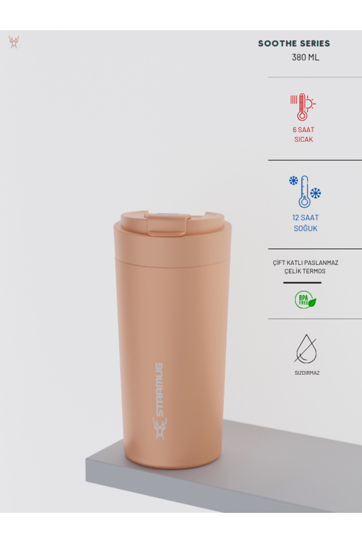 Star Termos Soothe 380 ml / 13 Oz Çelik Termos - Pembe fotoğrafı 5 (önizleme)