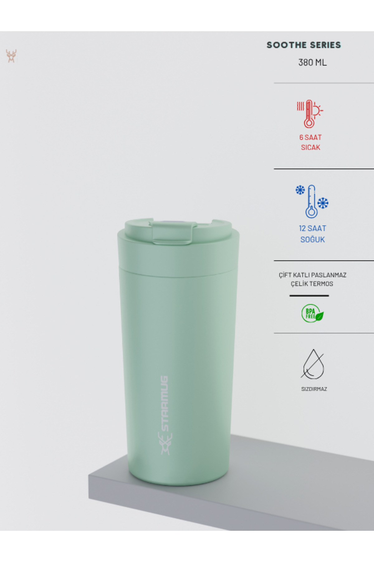 Star Termos Soothe 380 ML / 13 OZ Çelik termos - YEŞİL fotoğrafı 5 (önizleme)