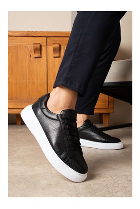 gizlitopuk Boy Uzatan 7 Cm Gizli Topuklu Siyah Beyaz Hakiki Deri Erkek Ayakkabı