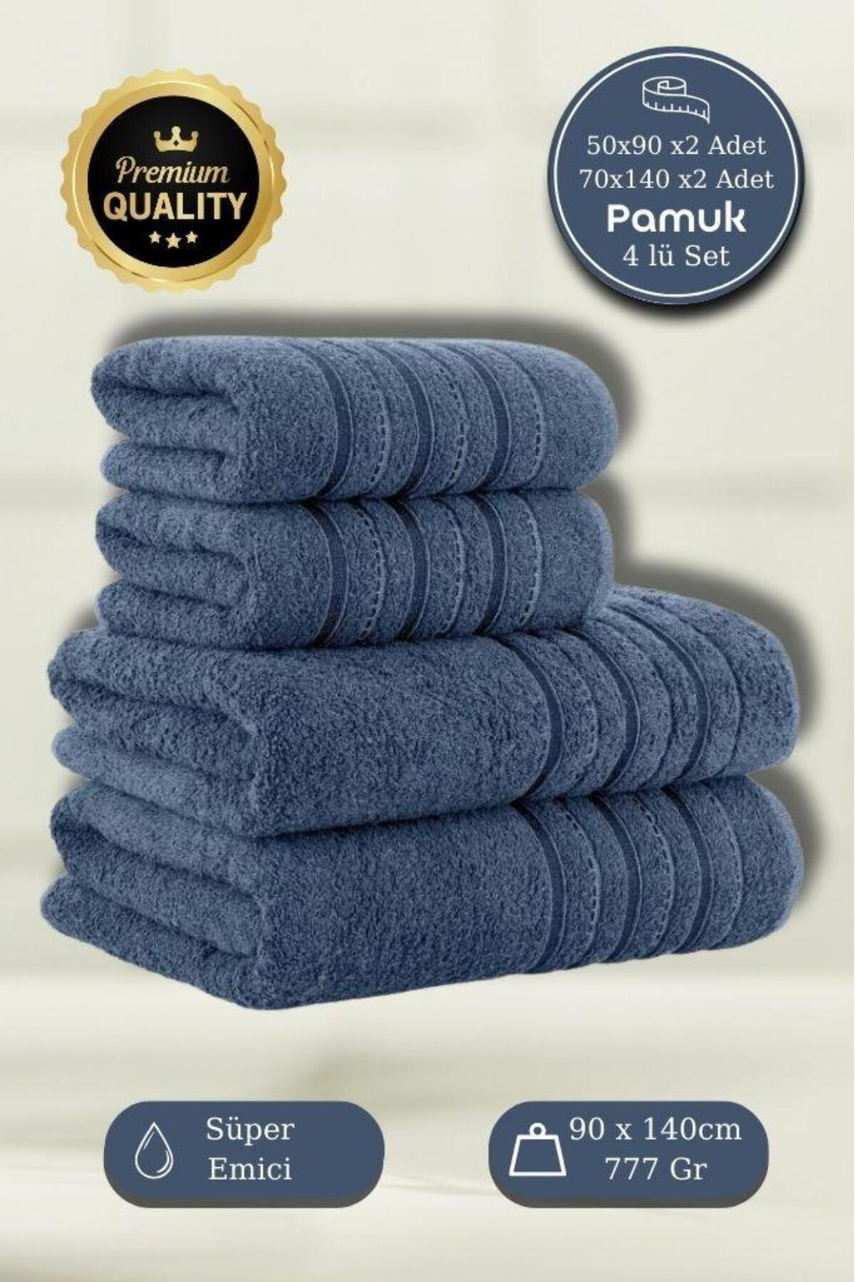 MODALİN 4-dijelni set peškira za kupanje Dora Indigo - 70x140cm x2 / 50x90cm x2