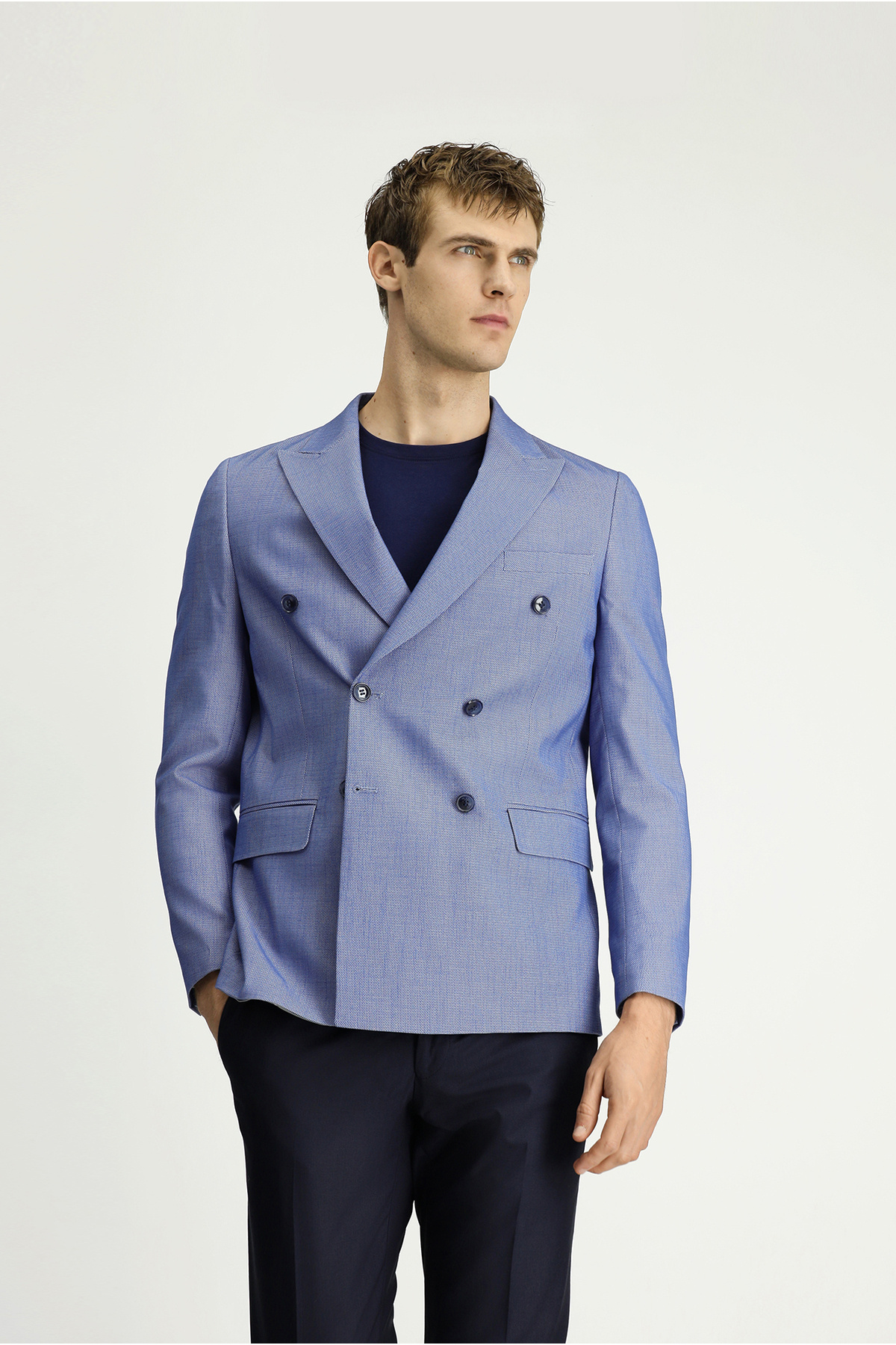 6 Drop Regular Fit Standard Cut Cotton Double Breasted Jacket