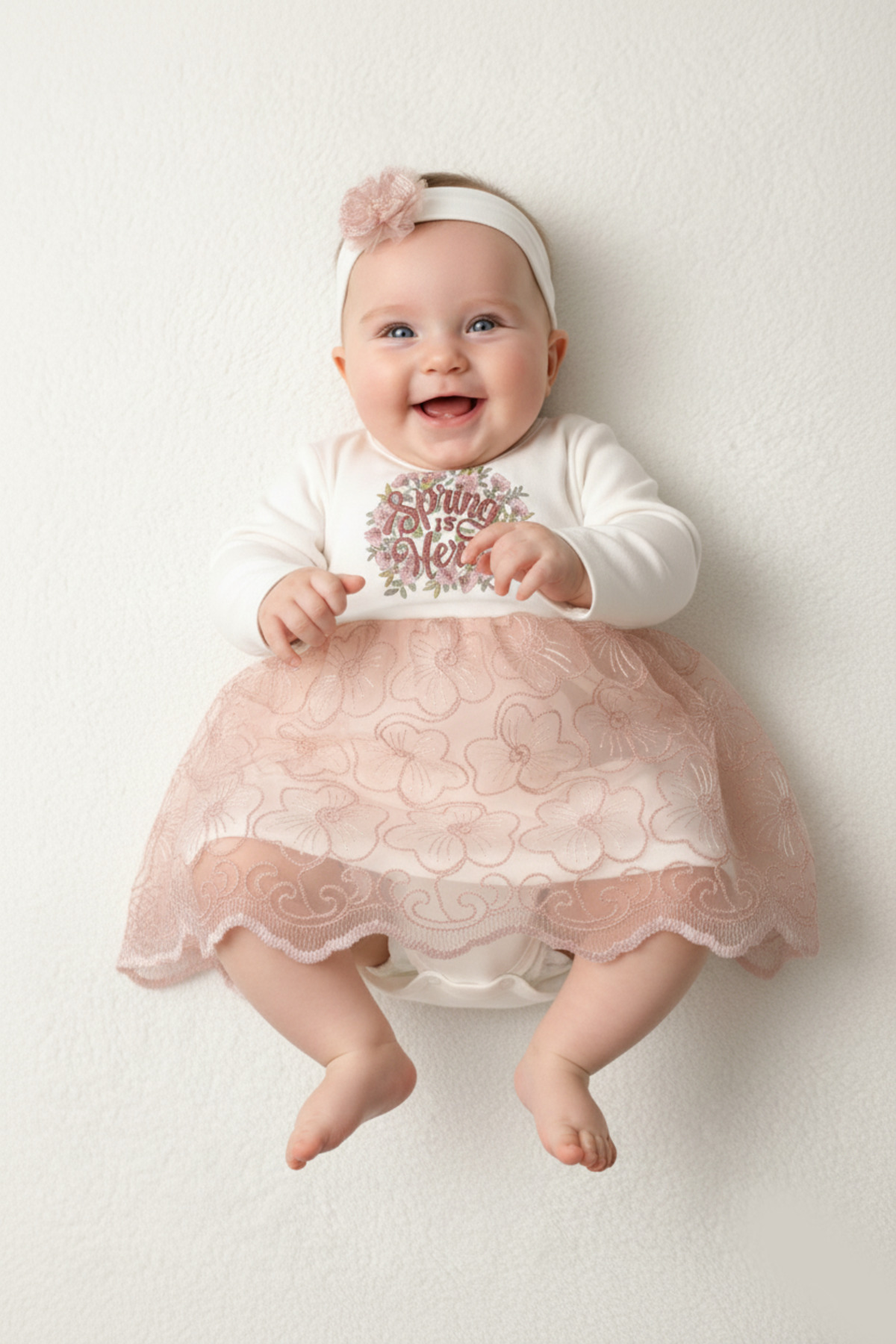 Çocuksan Baby&Kids Wear Bandanalı Spring Baskılı Kız Bebek Doğum Günü Düğün Mevlütlük Tüllü Elbise fotoğrafı 2 (önizleme)