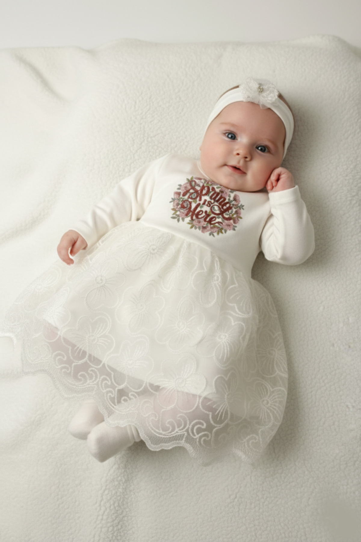 Çocuksan Baby&Kids Wear Bandanalı Spring Baskılı Kız Bebek Doğum Günü Düğün Mevlütlük Tüllü Elbise fotoğrafı 2 (önizleme)