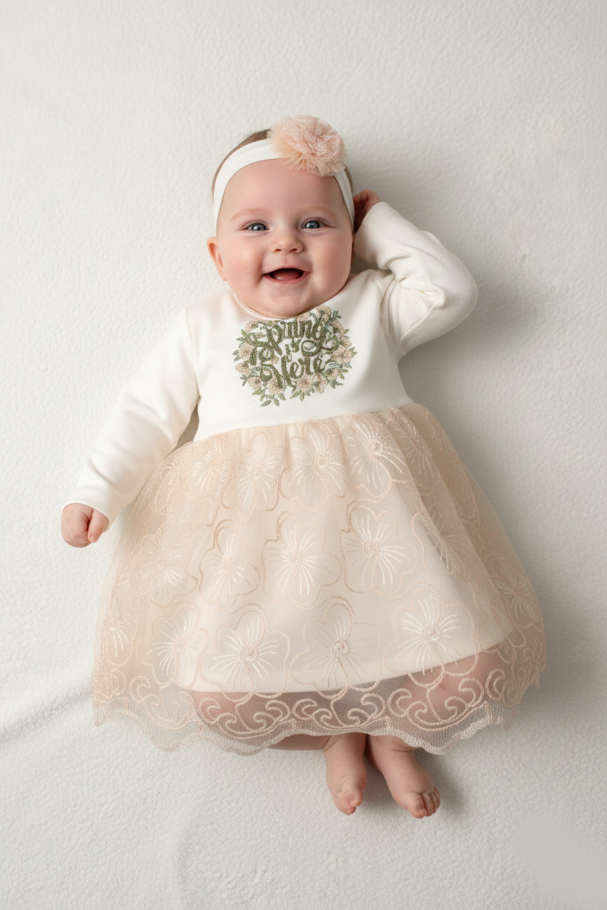 Çocuksan Baby&Kids Wear Bandanalı Spring Baskılı Kız Bebek Doğum Günü Düğün Mevlütlük Tüllü Elbise fotoğrafı 2 (önizleme)