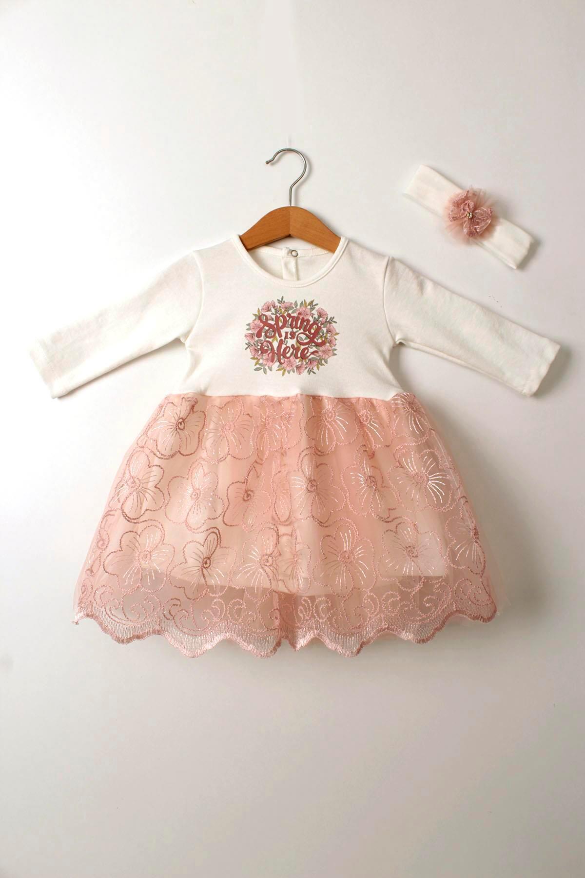 Çocuksan Baby&Kids Wear Bandanalı Spring Baskılı Kız Bebek Doğum Günü Düğün Mevlütlük Tüllü Elbise fotoğrafı 3 (önizleme)